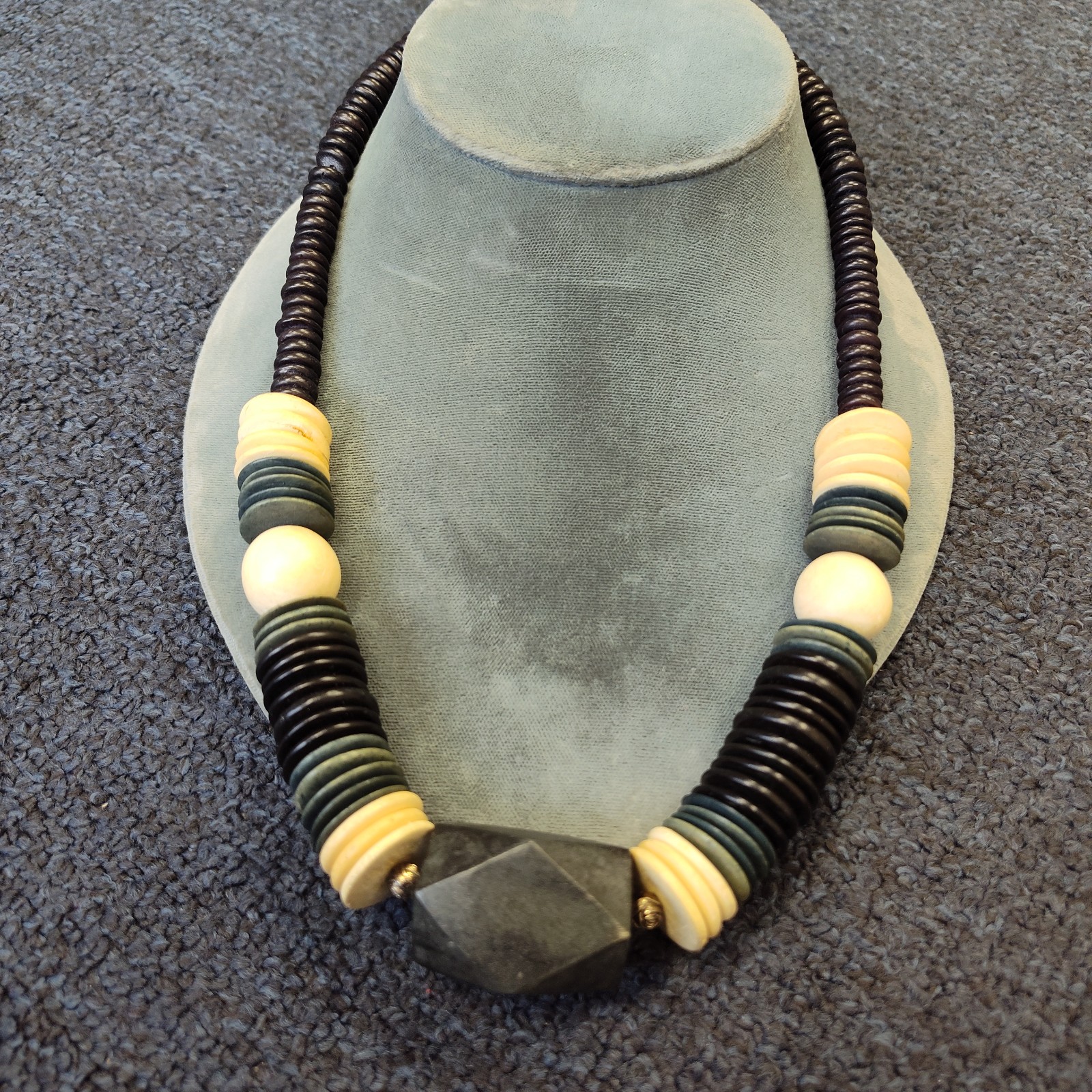 Vintage Japanese juzu prayer bead necklace with wooden disc