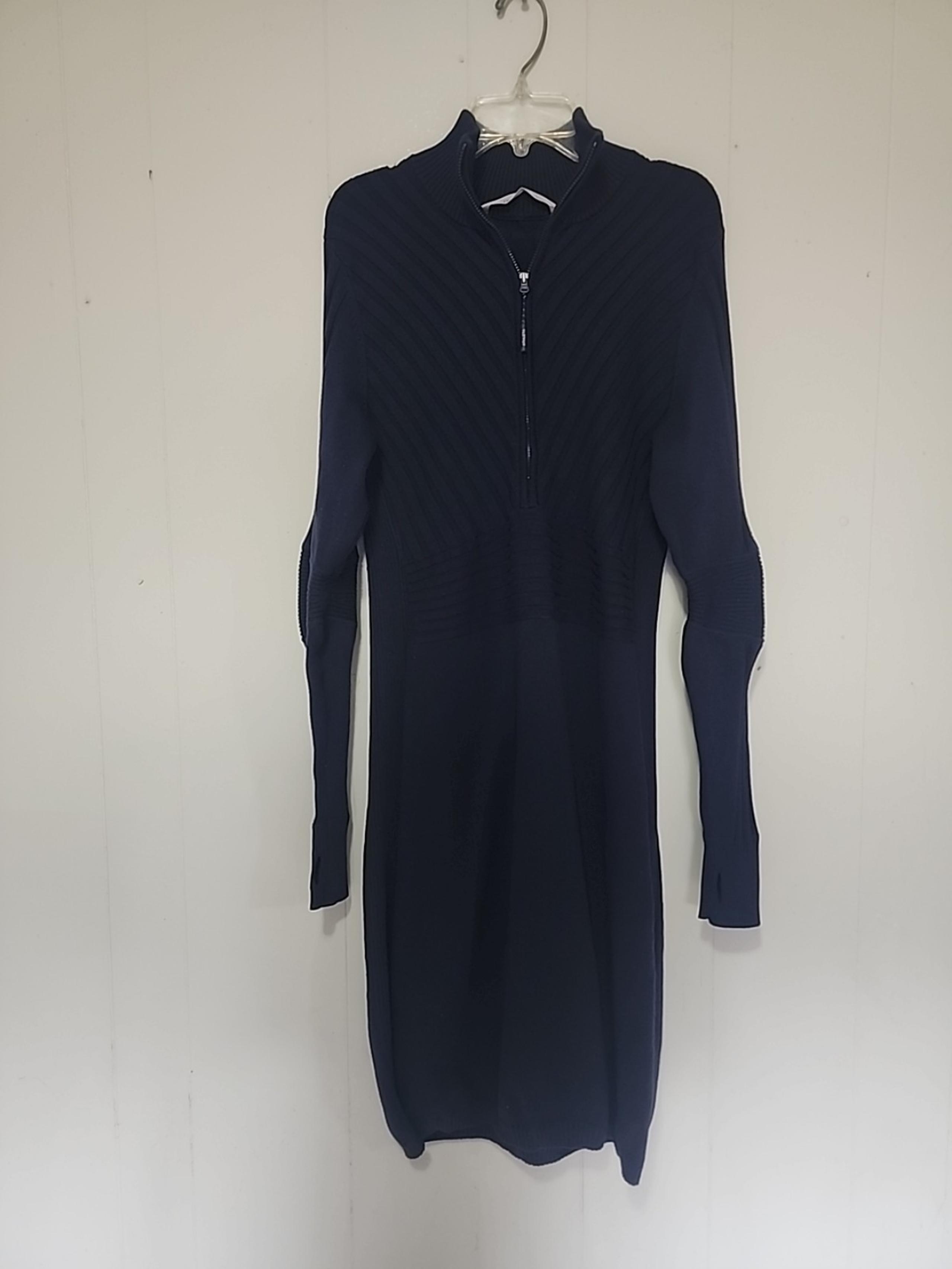 Athleta Women's Blue Long Sleeve 1/4 Zip Ribbed Knit Sweater Dress Size large