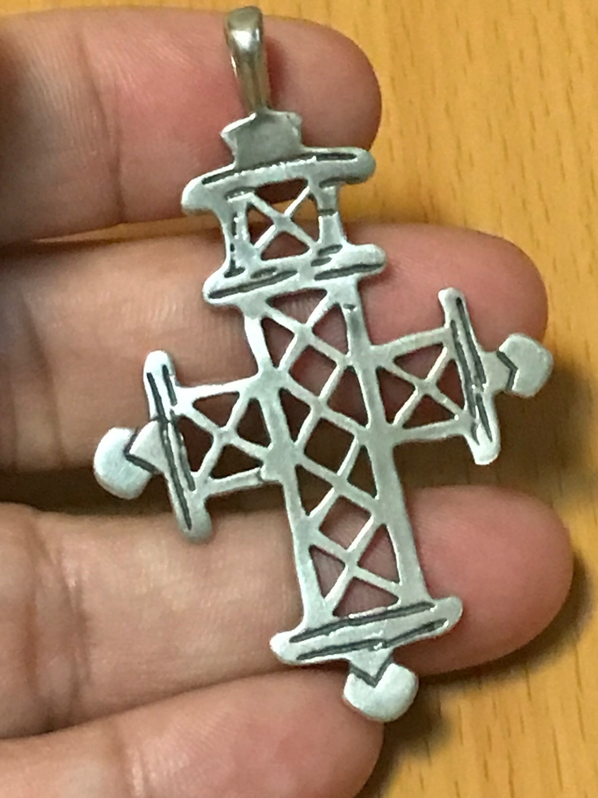 Vintage sterling silver Ethiopia okd Christina cross 2.25 “ pendant