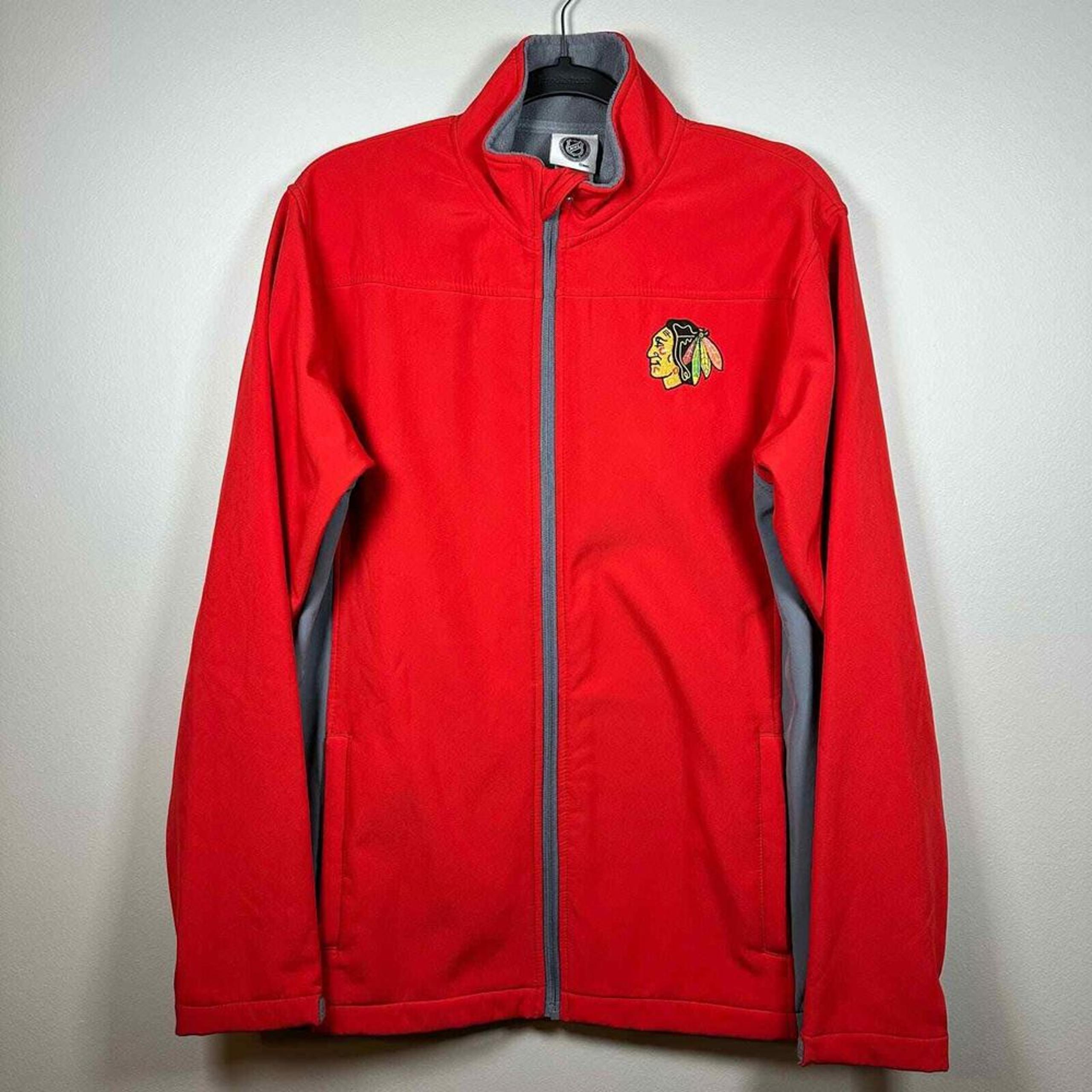 NHL Medium Chicago Blackhawks Red and Gray Embroidered Full Zip Jacket