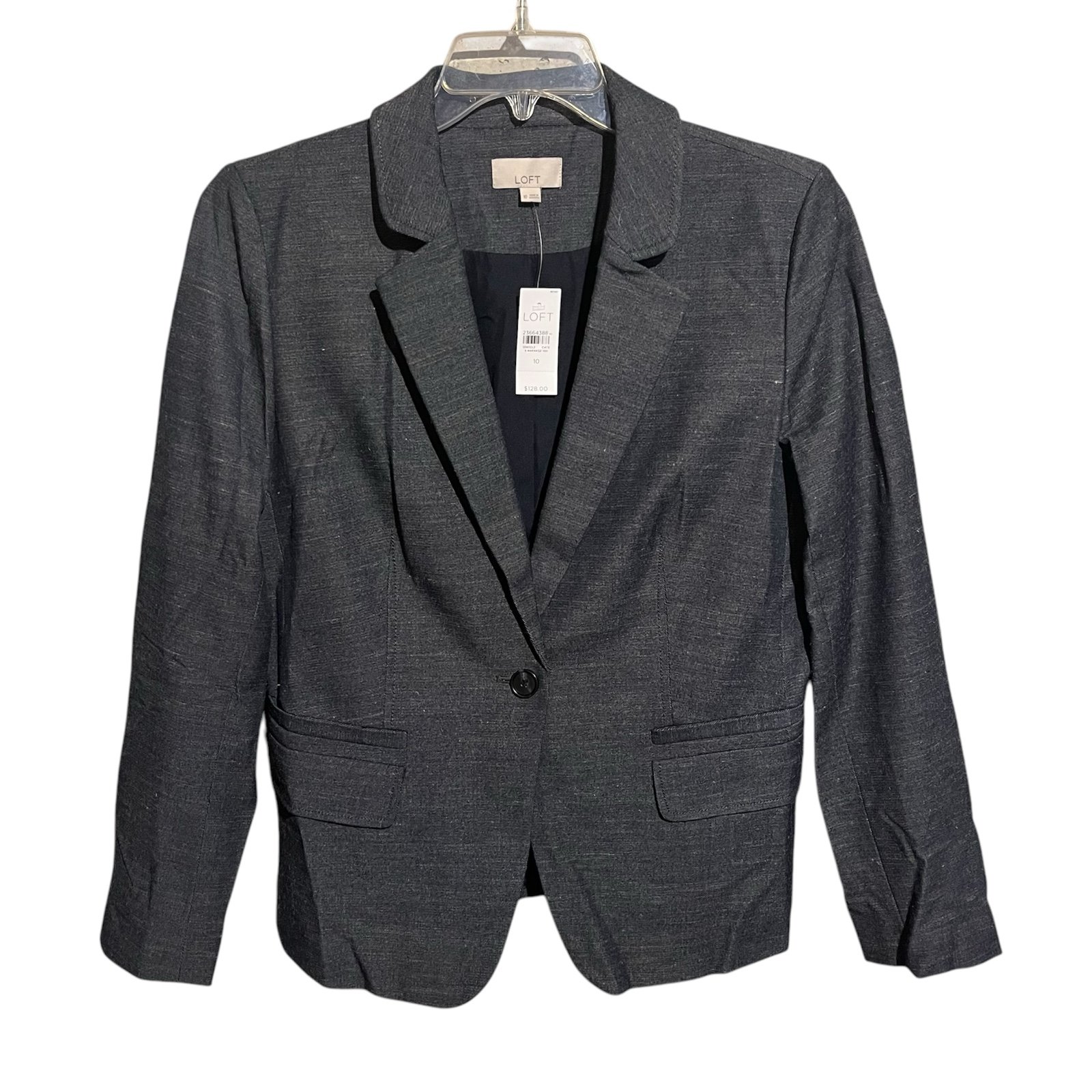 Ann Taylor LOFT Chambray One Button Blazer Jacket Blue Linen Blend NWT Size 10