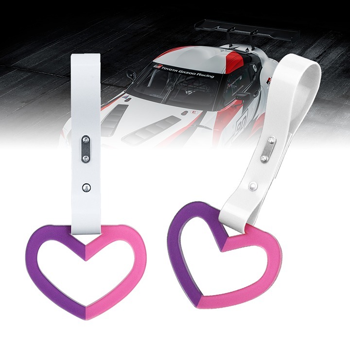 NEW 2PCS DOUBLE COLOR HEART JDM TSURIKAWA RING White Handle Strap Drift Charm