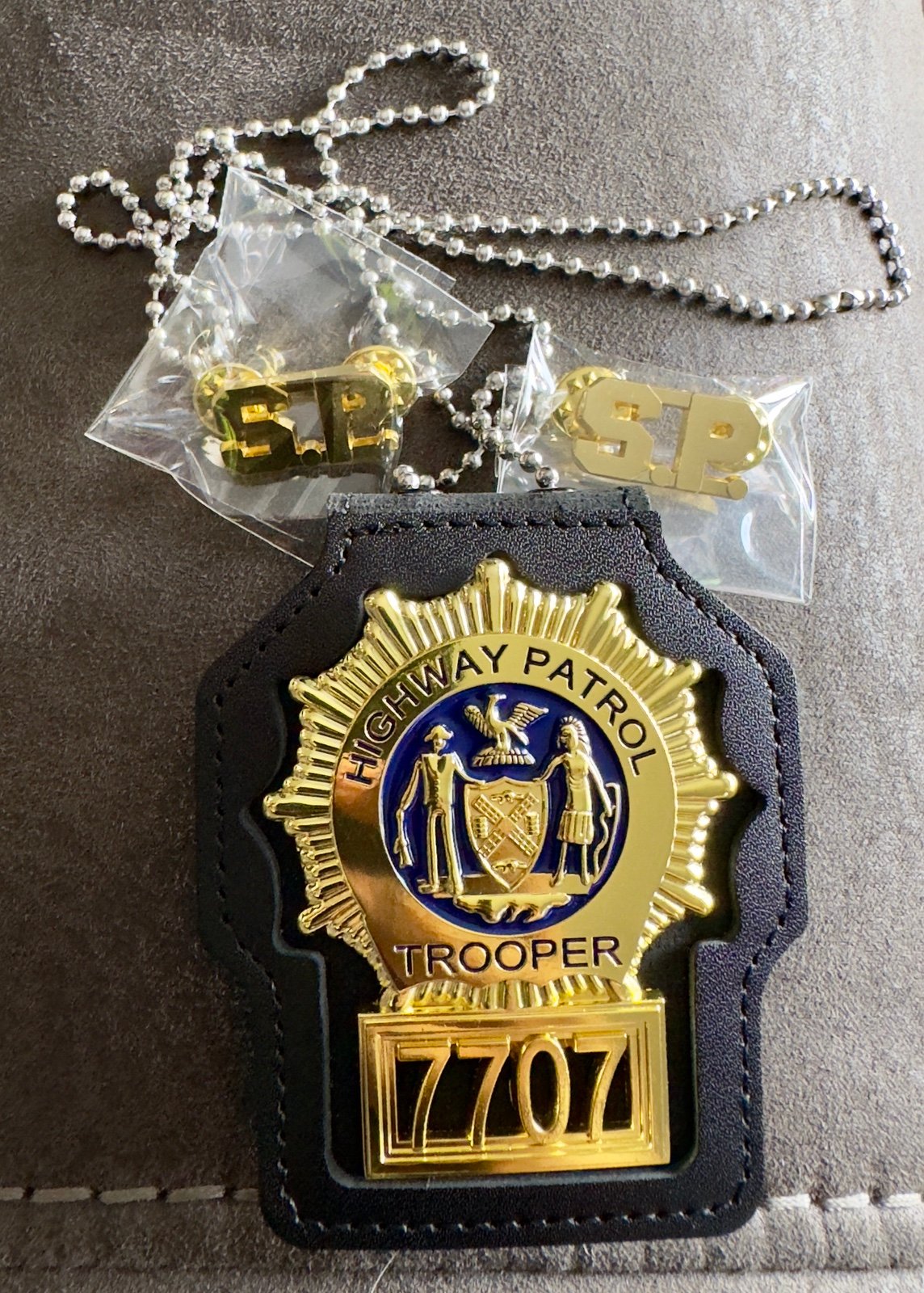Highway Patrol Trooper Badge With Holder and Collar Pins