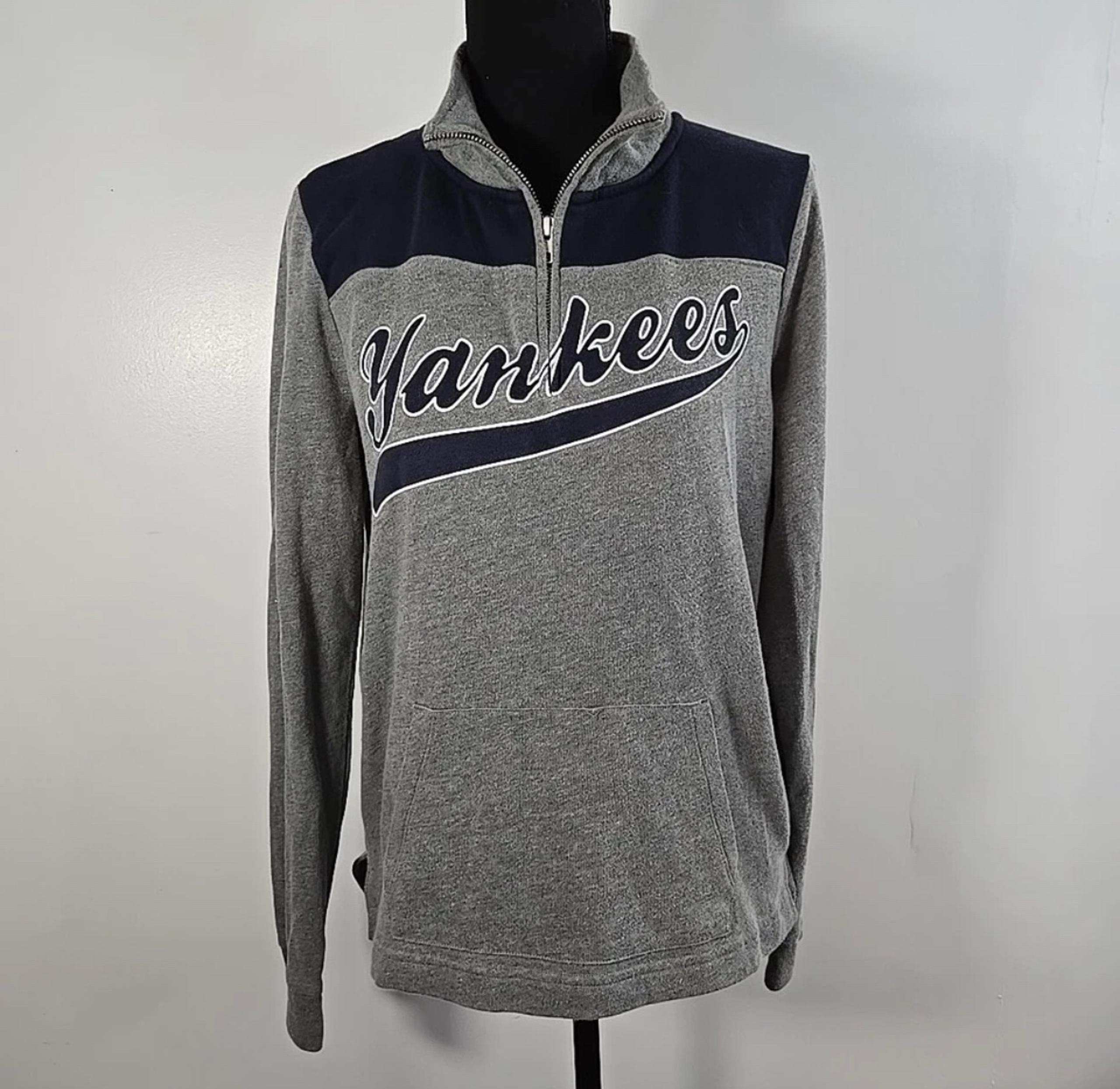 VICTORIA'S SECRET PINK YANKEES QUARTER ZIP LIGHT SWEATSHIRT WOMEN GRAY SZ SMALL