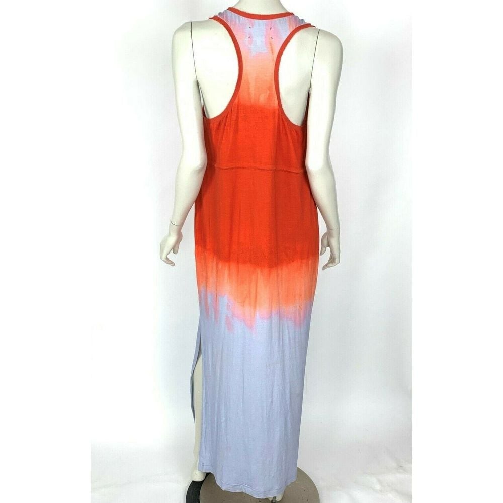 Nicole Miller Artelier Empire Maxi dress Orange Blue Racerback Stretch Women L