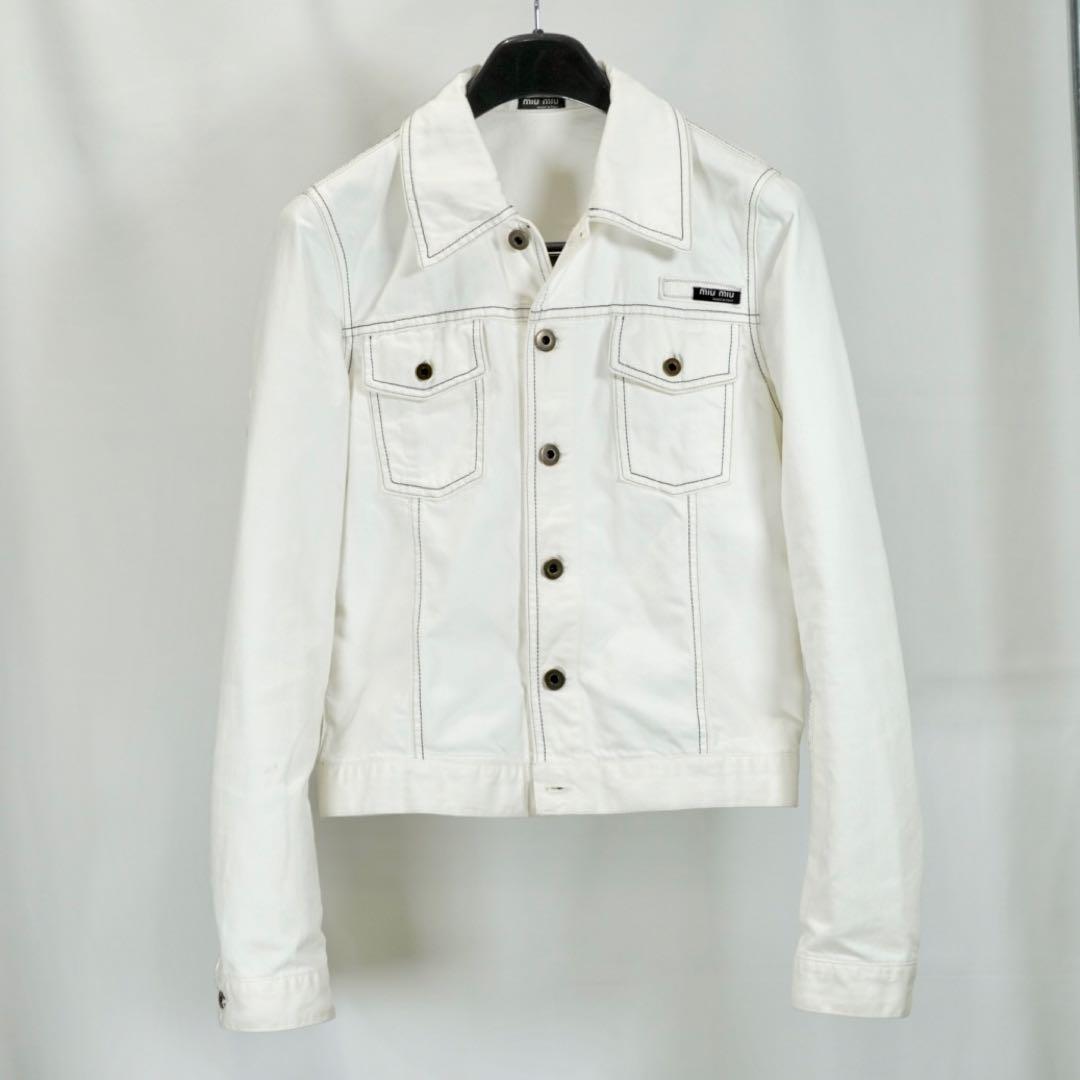 Miu Miu Logo-Embroidered Denim Jacket - ShopStyle