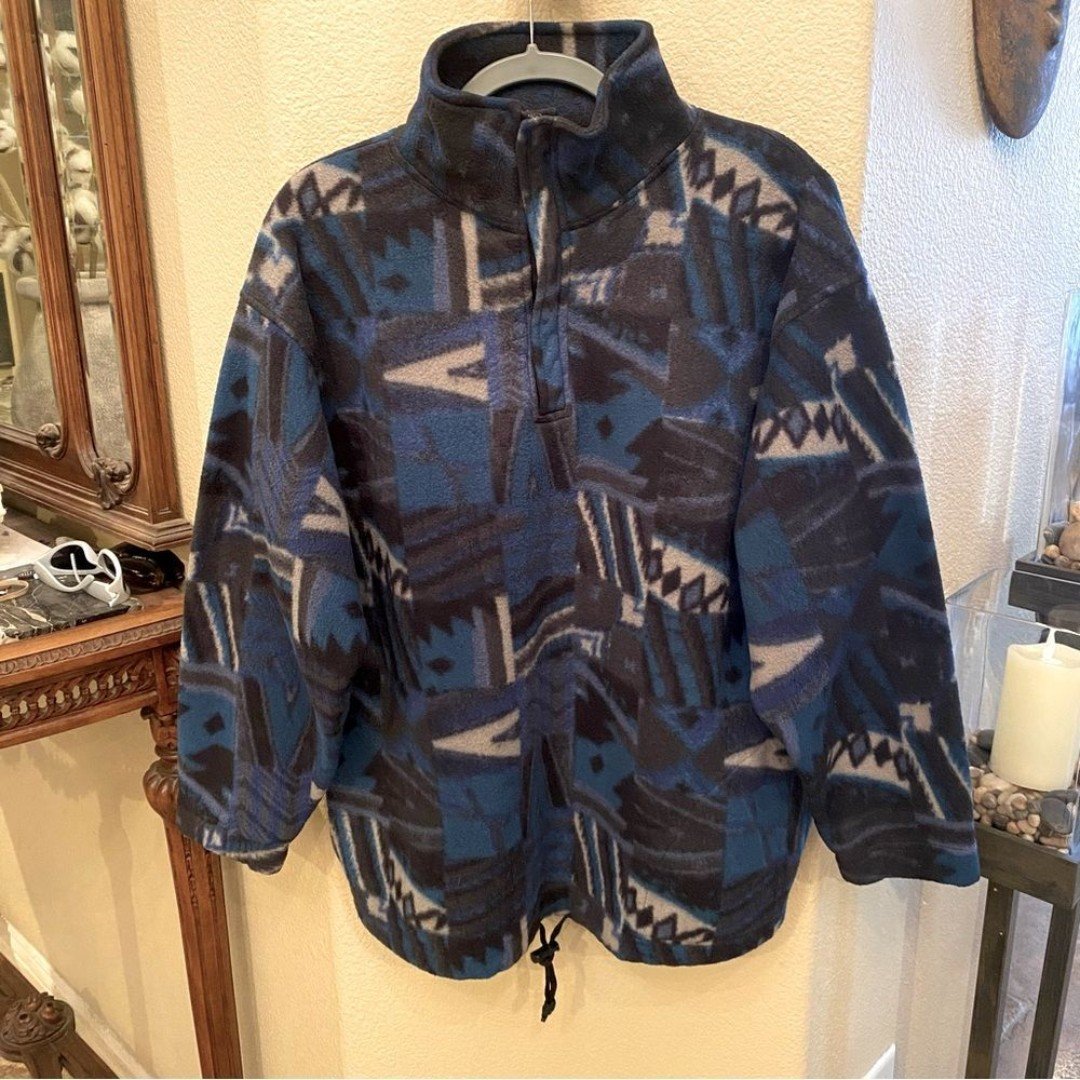 Vintage MCINTOSH & SEYMOUR Blue Abtract Pattern 1/4 Zipped Sweater Size Large