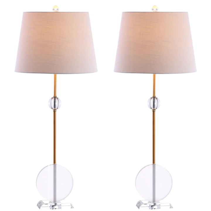 NEW Jonathan Y Lighting Brass LED Table Lamp Drum Shade Set Of 2