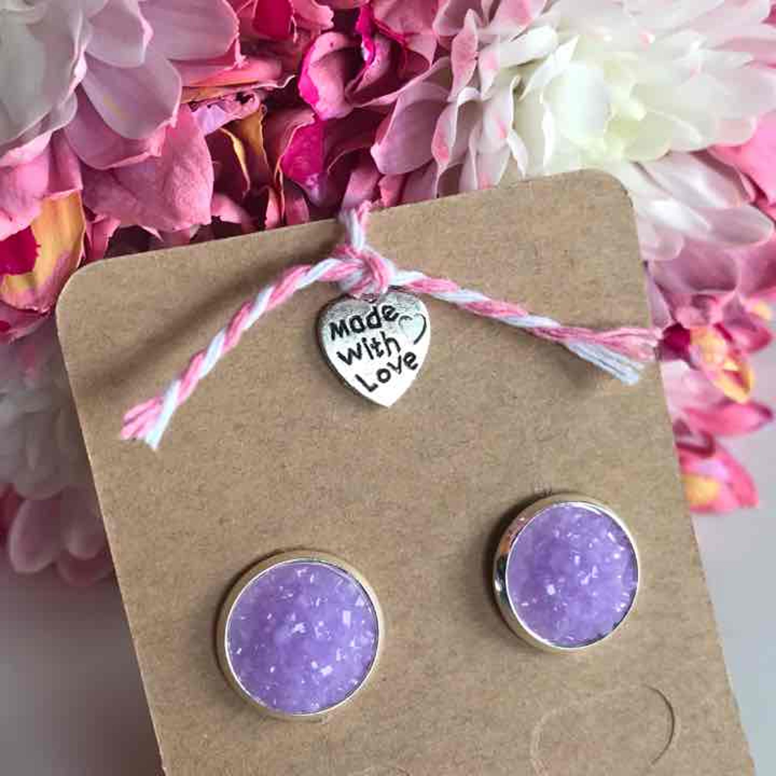 New Purple Faux Druzy Earrings 12mm