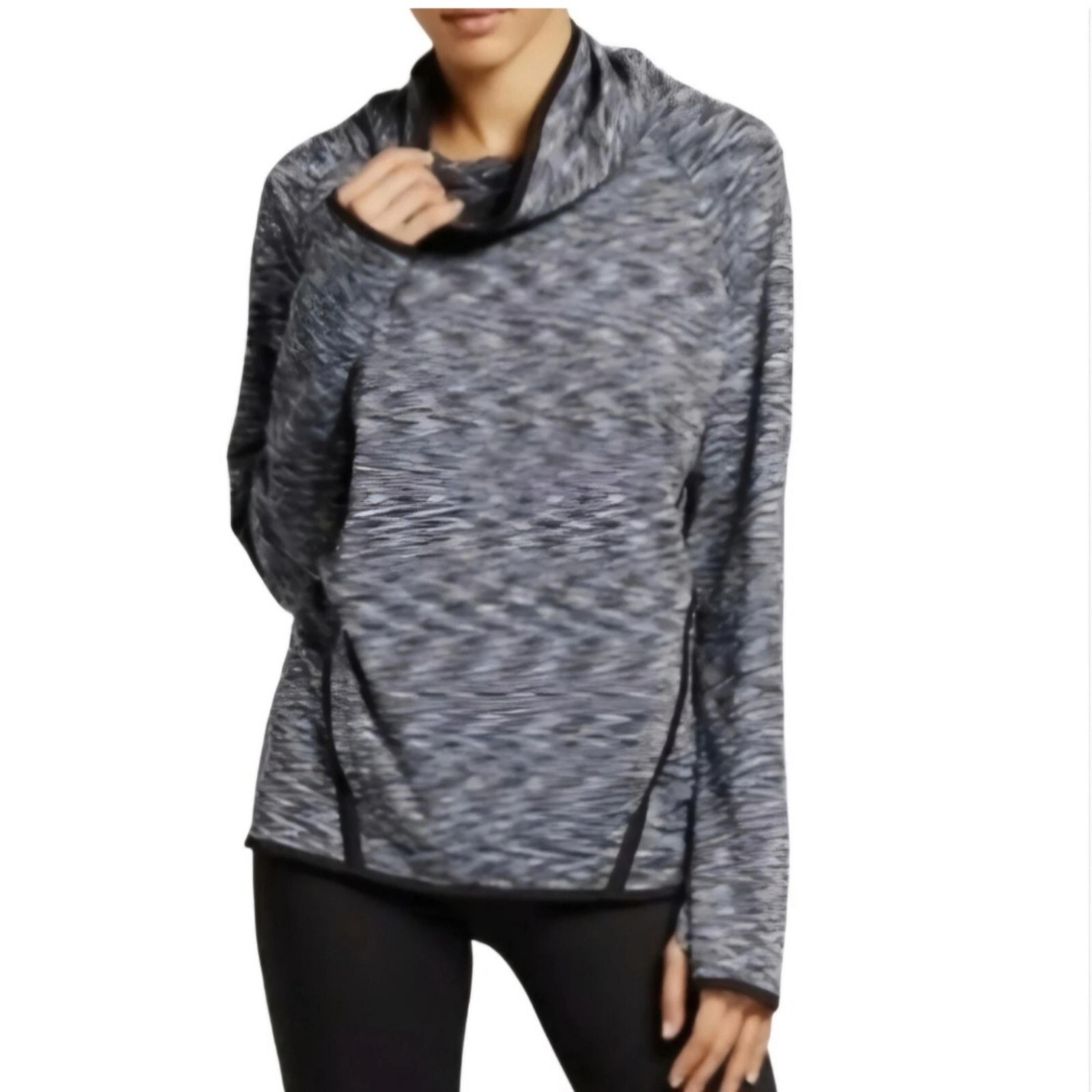 CHAMPION Black Fleece Lined Athletic Top Cowl Neck Thumbholes Kangaroo Pocket L