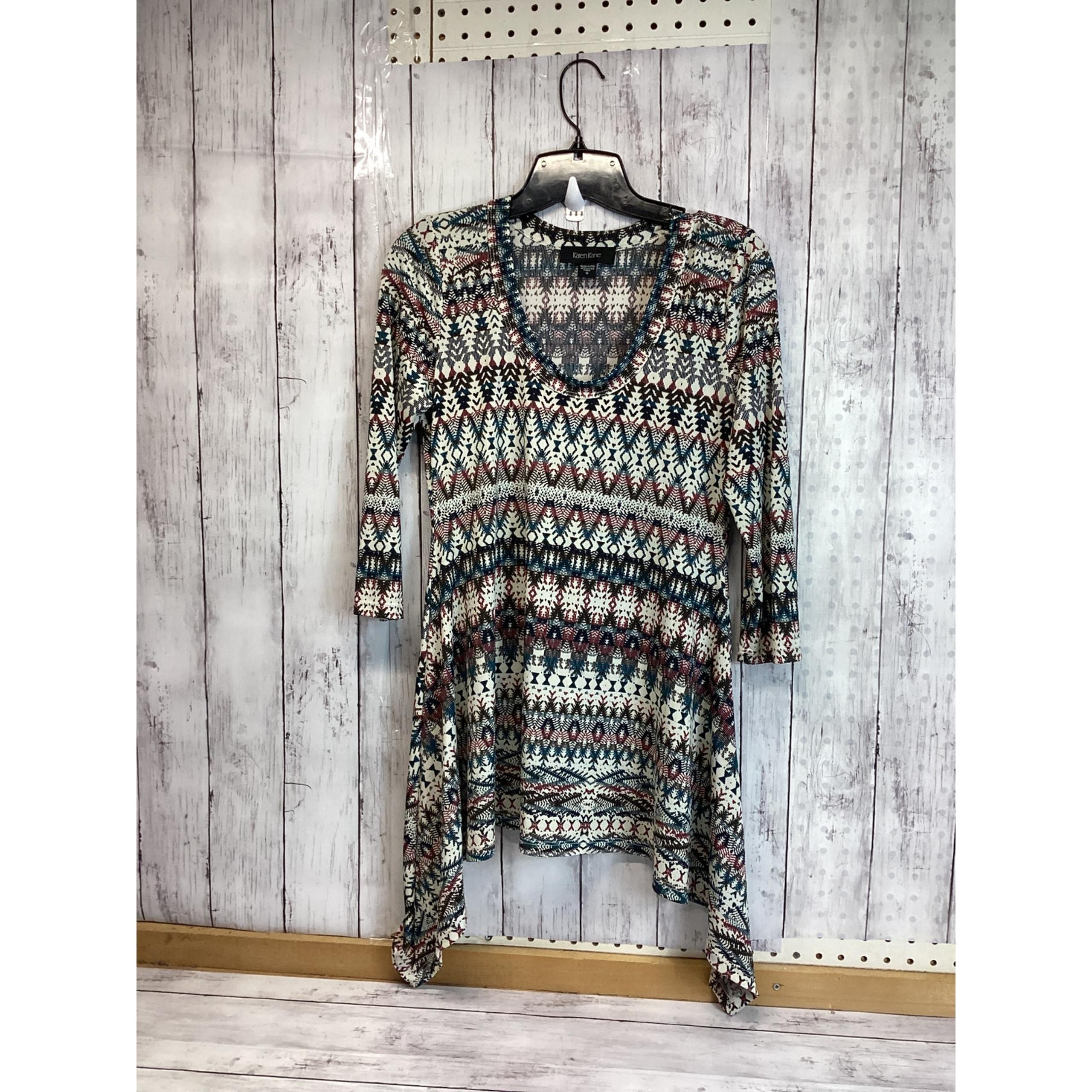 Karen Kane Women Dress Small Multi Zigzag Abstract Sharkbite Hem Scoop Neck