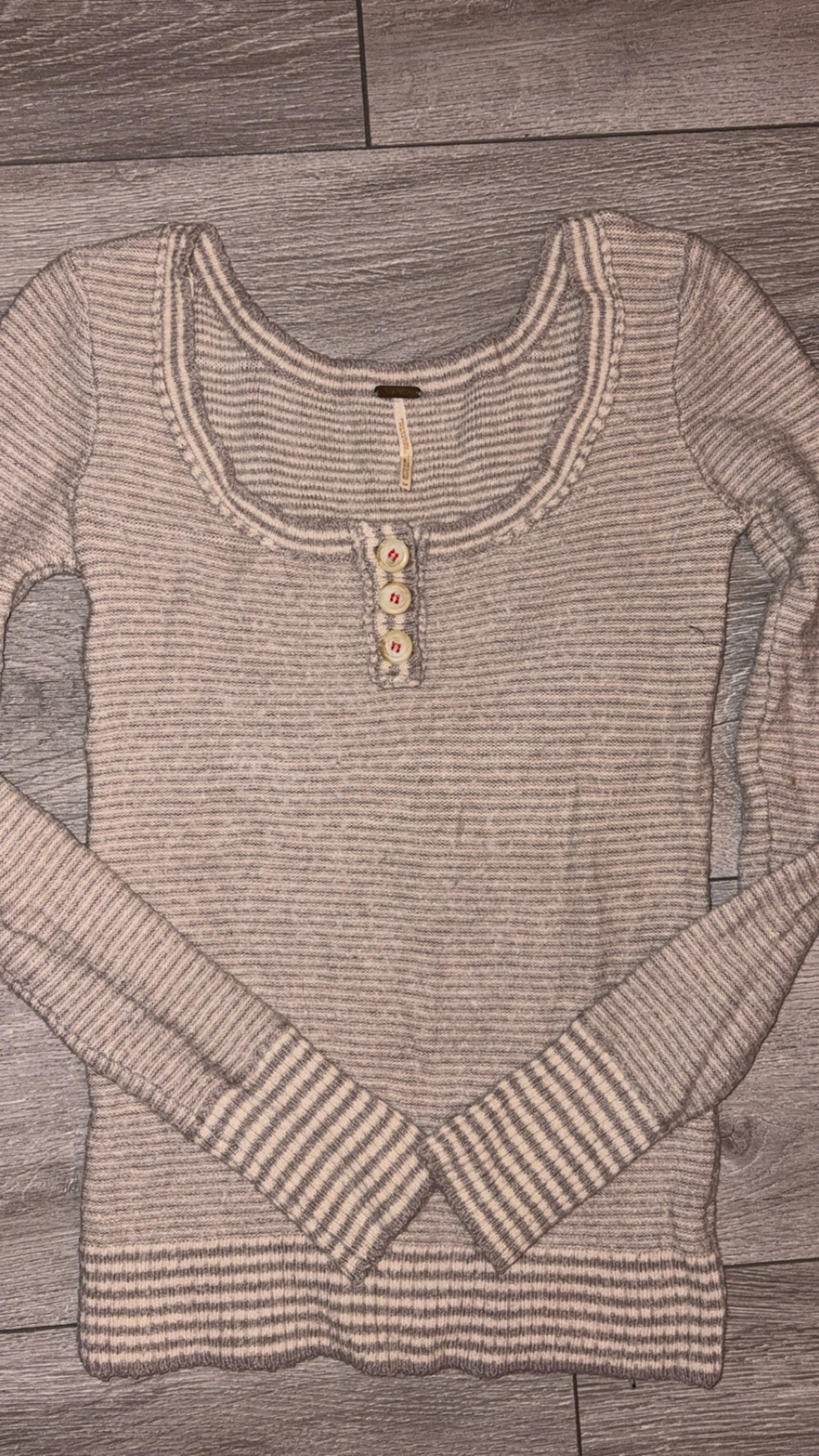 Free People Size Small Long Sleeved Sweater Brown Striped Scoop Neck Wool Blend