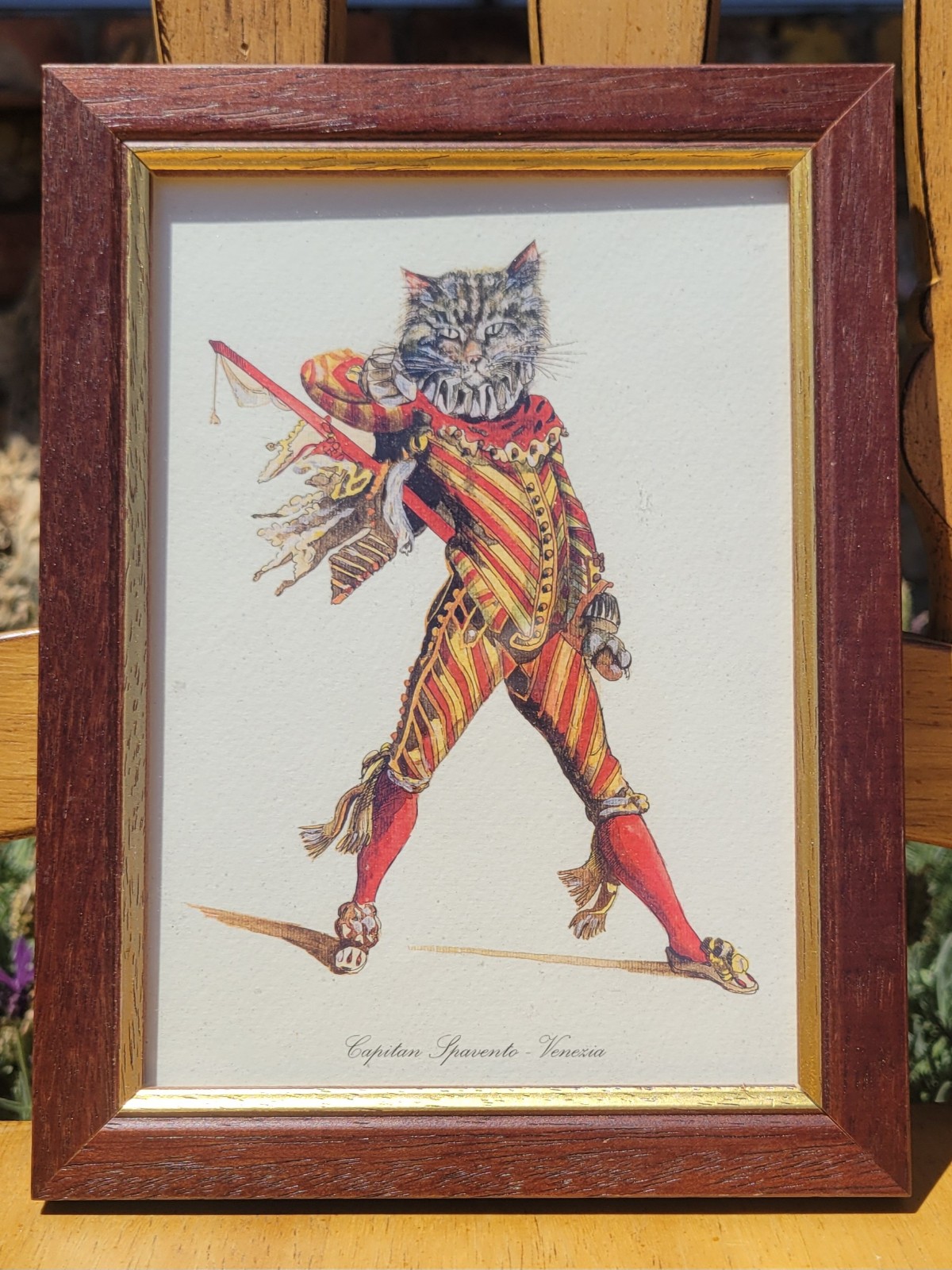 Vintage Framed Anthropomorphic Cat EL CAPITAN SPAVENTO Print Lithograph S.D.M.