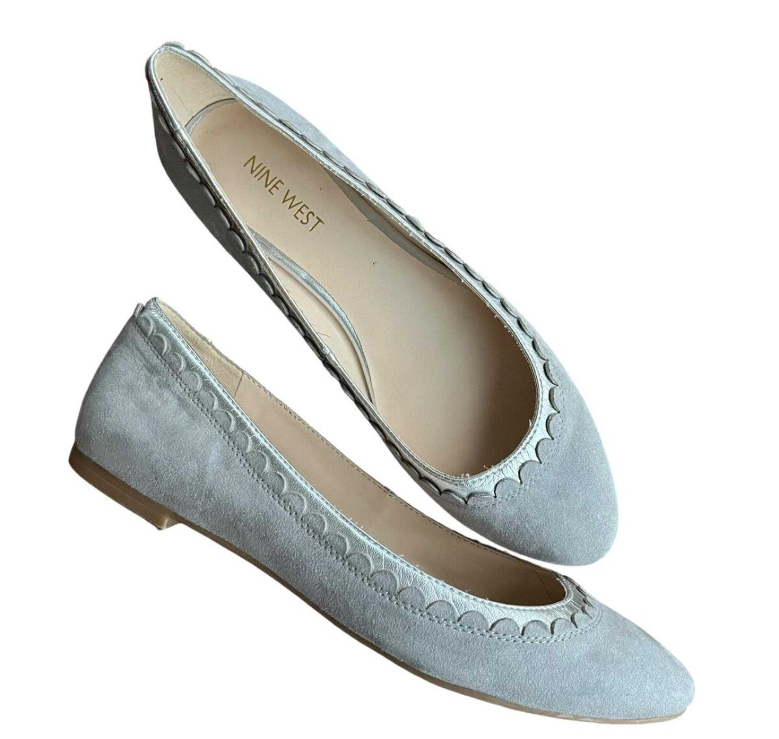 Shoes Nine West Light Gray Scalloped Flats