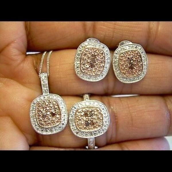 Natural Red Diamond Pendant Earring Ring Sterling