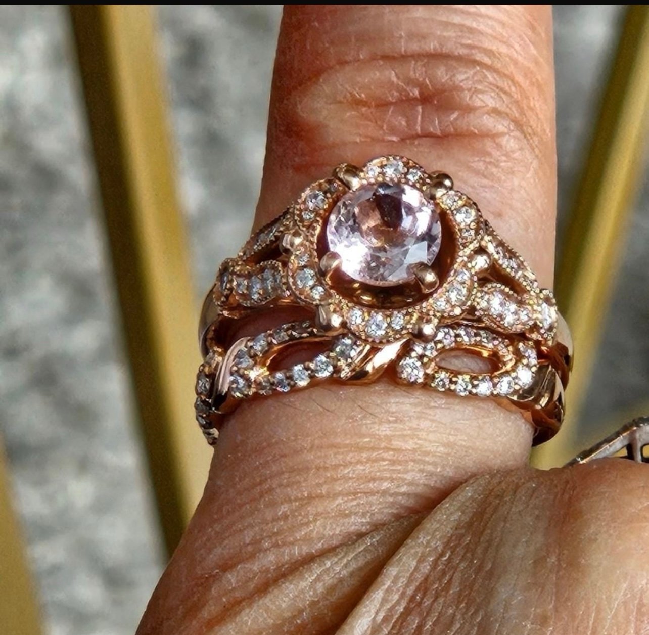 Custom made 14K Rose Gold Wedding Set/ One 6 MM Round Morganite 0.43CTTW