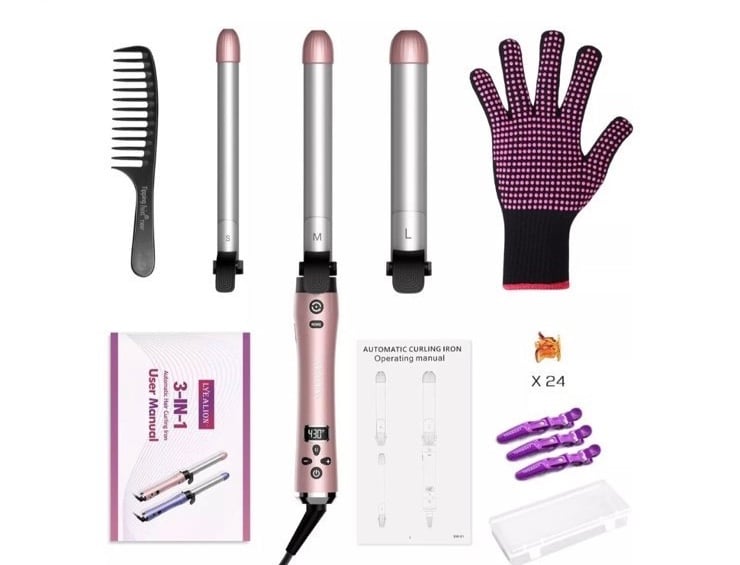 Lyealion SW01 Rose Gold Electric Ceramic 3-In-1 Automatic Hair Curling Iron Wand
