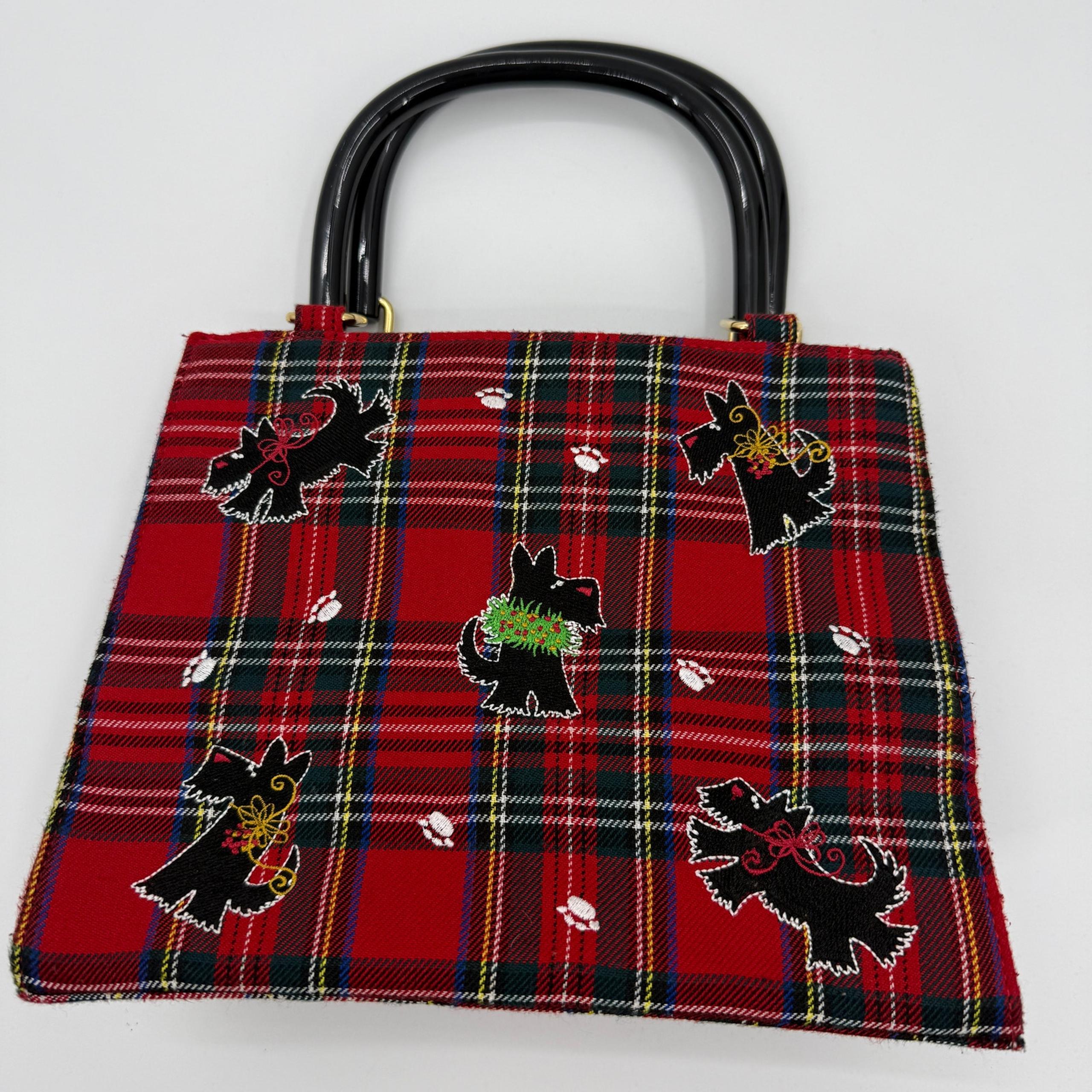 KIM ROGERS Red Plaid Scottie Dog Cloth Tote Swivel Handle Small Purse