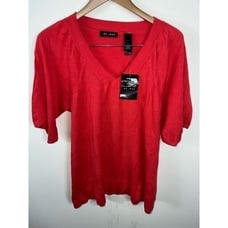 Axcess a Liz Claiborne Co. Knit Flutter Sleeve Wide V Blouse