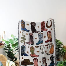 Hello cowboy! Boots Multi-coloured Tapestry - Cotton blanket - Housewarming Gift