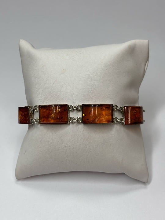 Vintage Sterling Silver Amber Link Bracelet