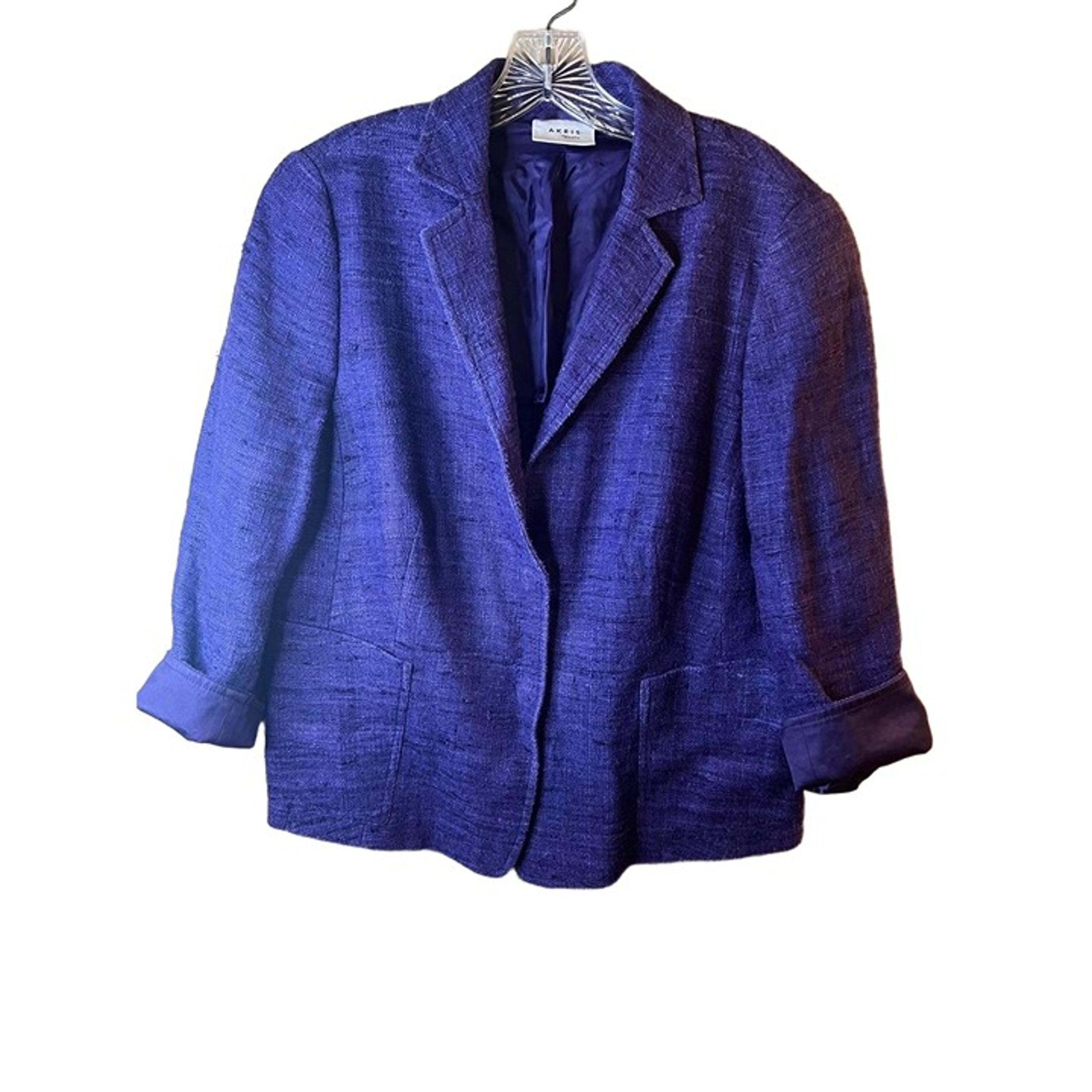 Akris Punto Purple Textured Silk Blazer 3/4 Sleeve Lapels Womens US 14 F 46 D 44