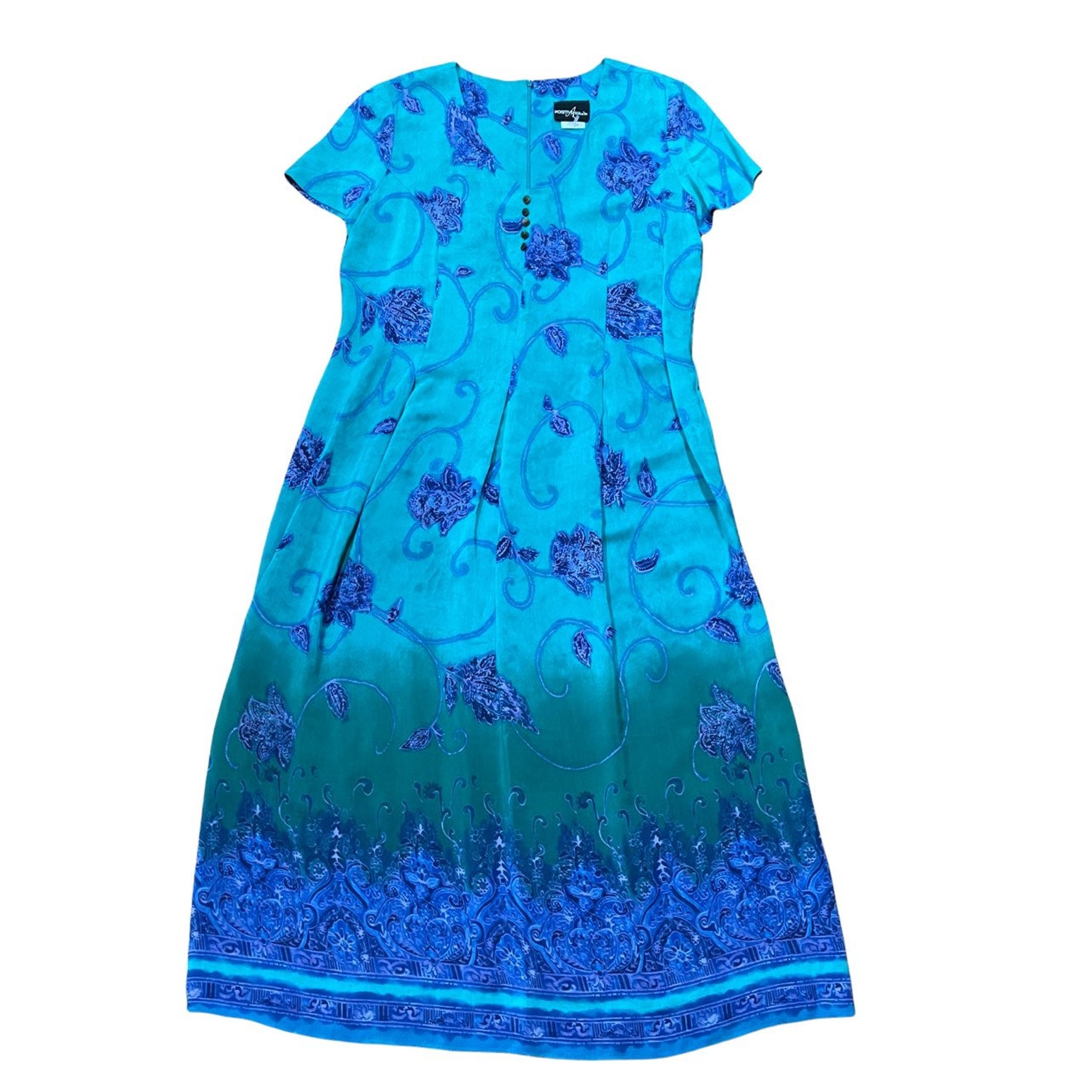 Positive Attitude Womens Size L Blue Midi Short Sleeve Dress Modest Cottage Core