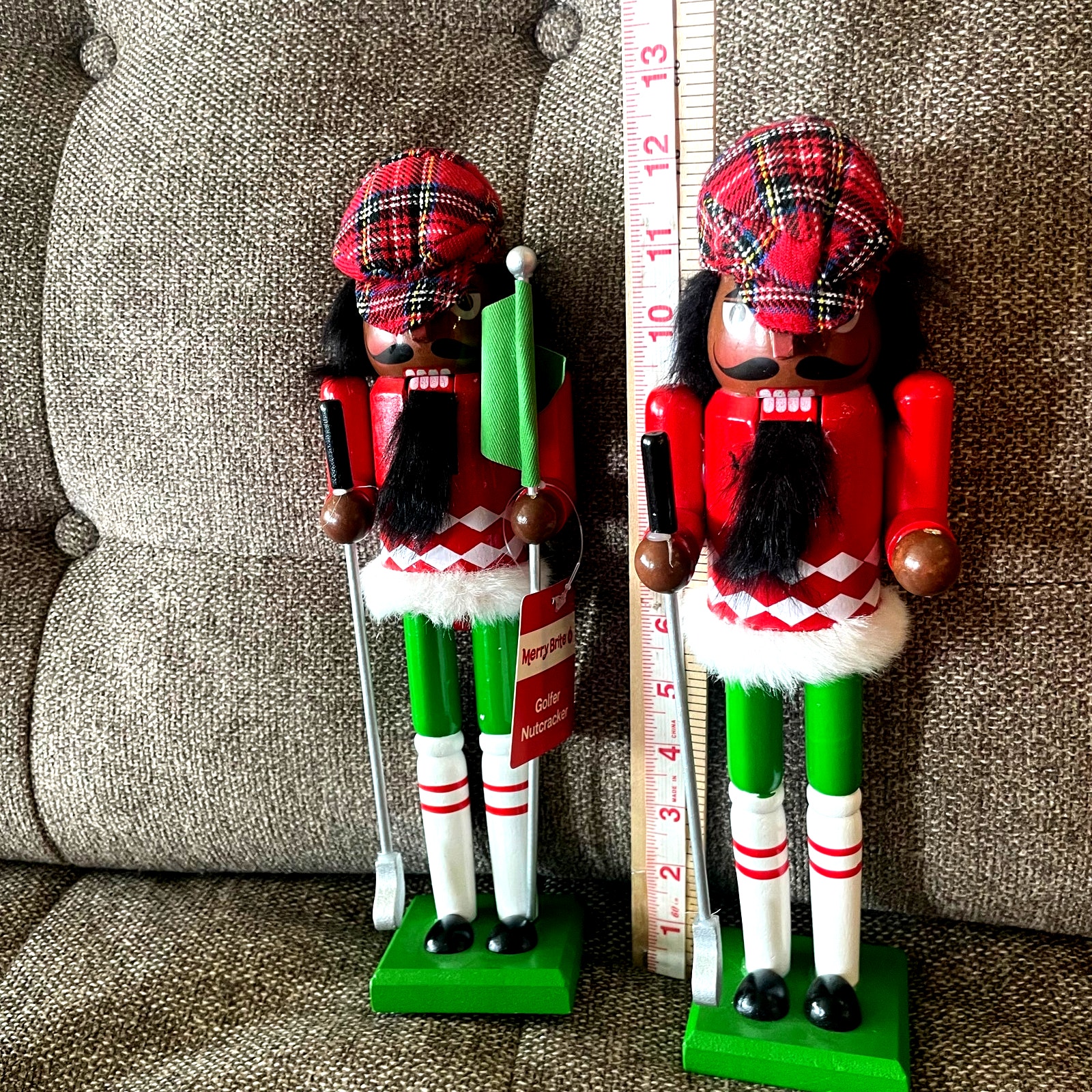 Merry Brite African American Golfer Nutcracker figurine wooden plaid 12 inch