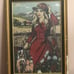 Framed Needlepoint Canvas, Beautiful Girl in the Red Dress with the Dog