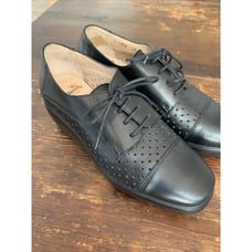 Wonders Fly Black Leather Oxford Womens Platform Wedge Shoes Memory Gel
