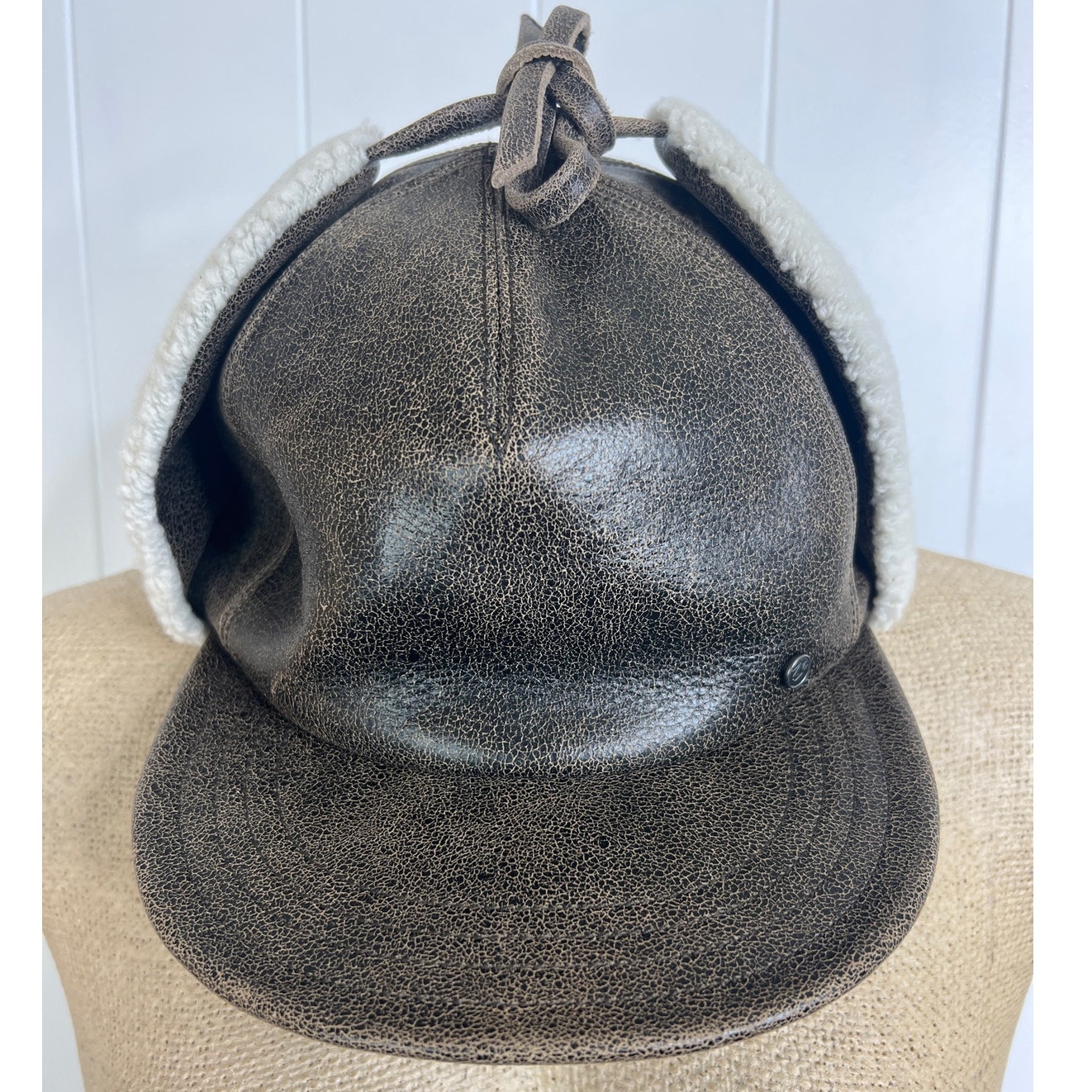 NWT Maison Michel Paris Milton Leather and Shearling Trapper Hat Size L