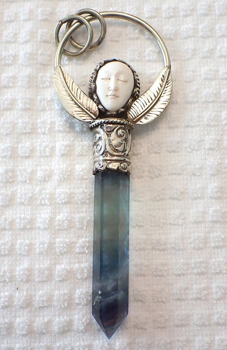 Unique Purple Blue Florite Crystal Point with face and wings
