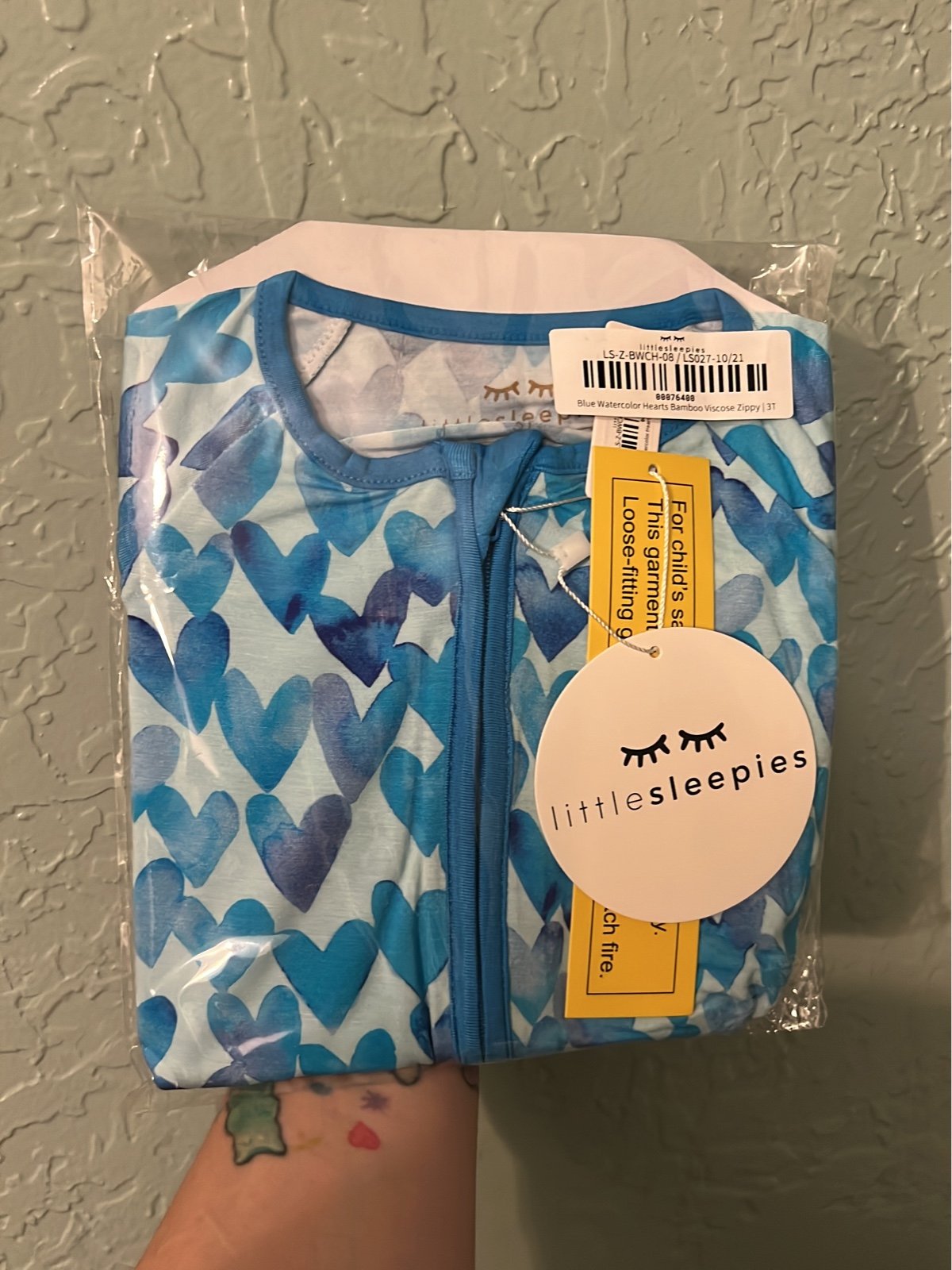 Little Sleepies Blue Watercolor Hearts 3T