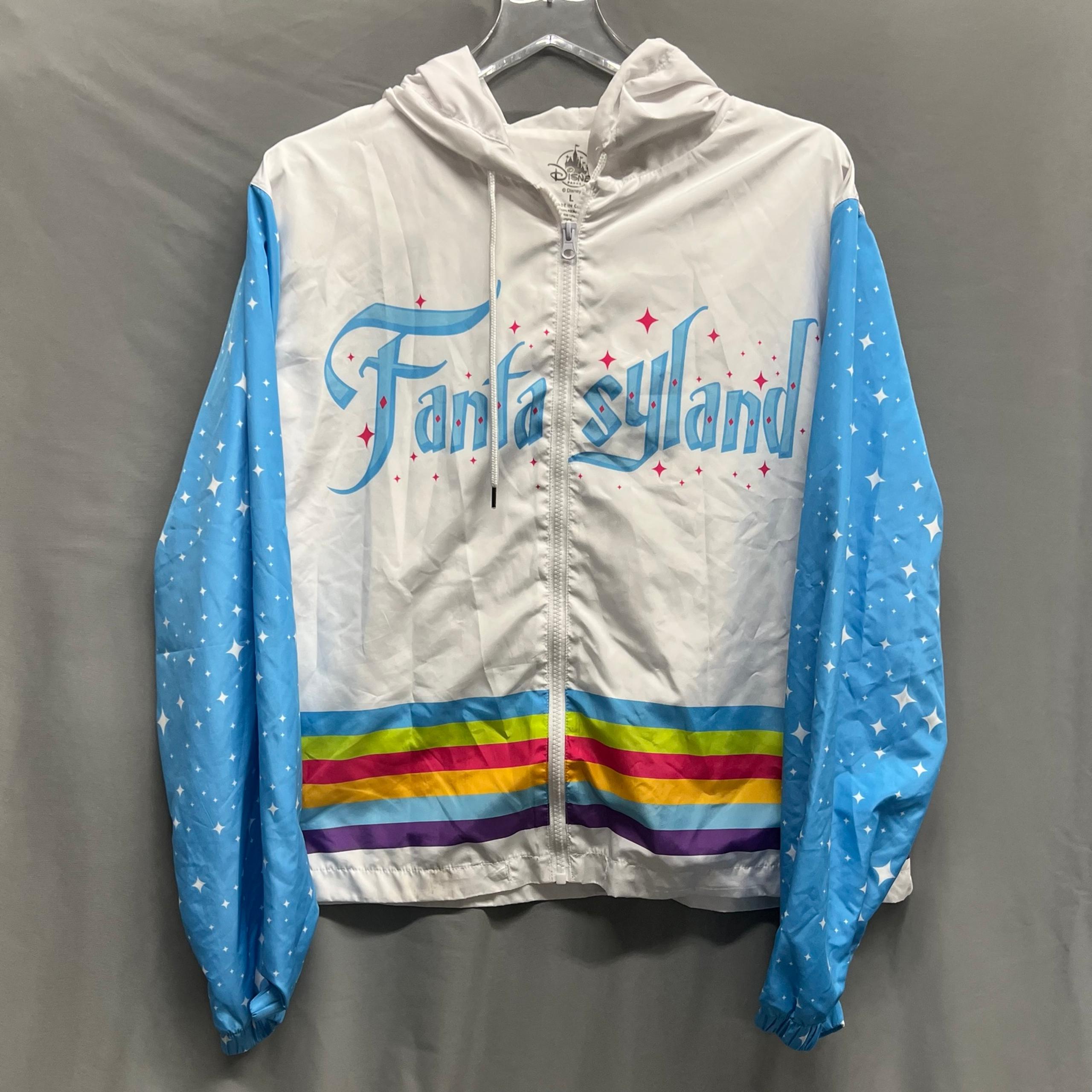 Disney Parks Women’s Fantasyland Jacket Sz L Windbreaker Hooded Rainbow