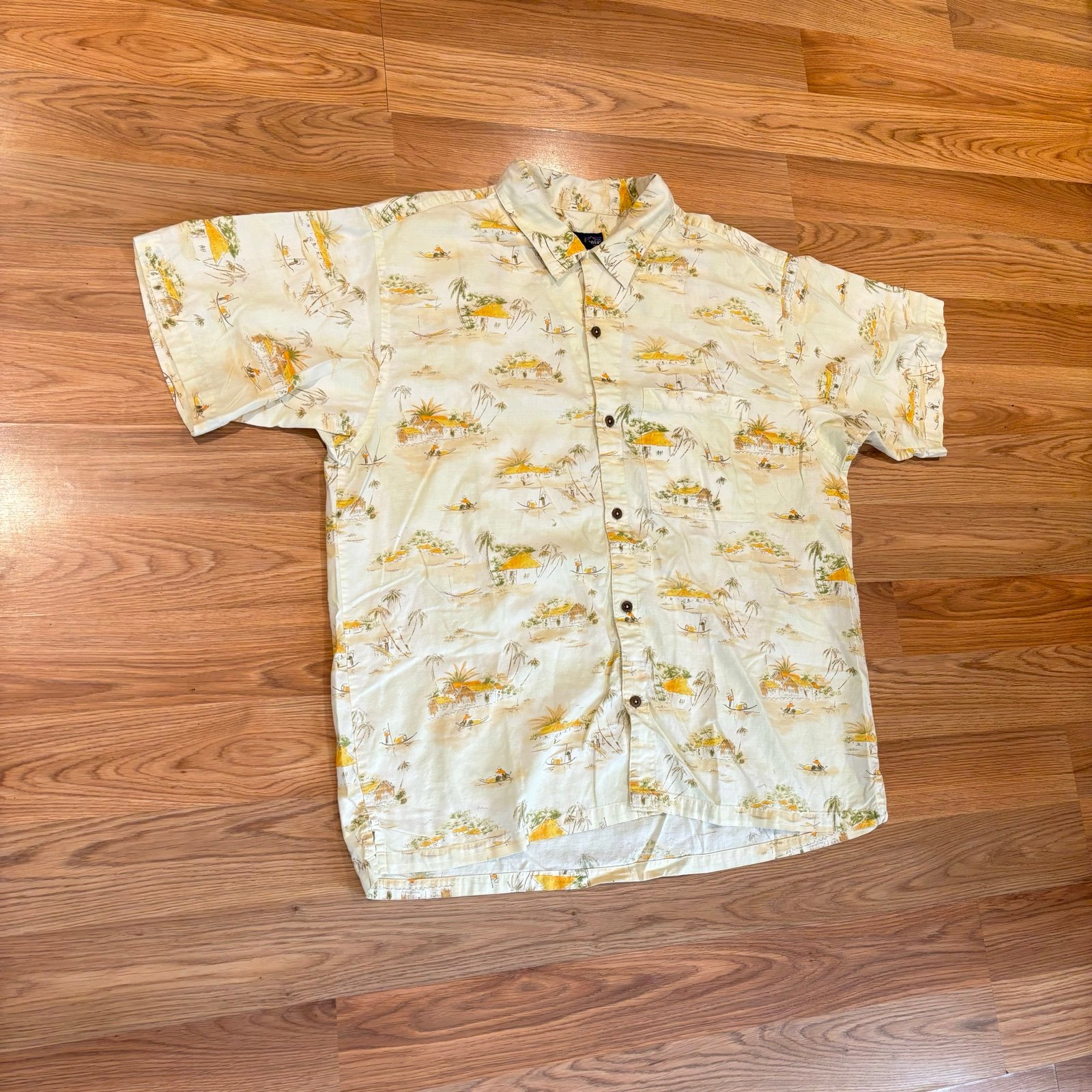 Vintage Patagonia Organic Cotton Beach Print Hawaiian Shirt Mens Size XL 53304
