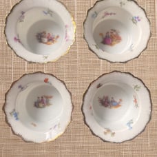 Vintage Porcelain Ramekin Custard Bowls German Cup Gold trim