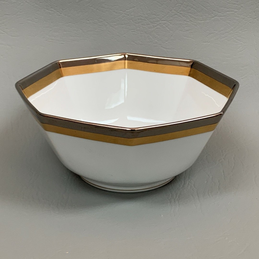Fitz & Floyd Platine d' Or 7 Bowl Octagon Octagonal Gold Platinum