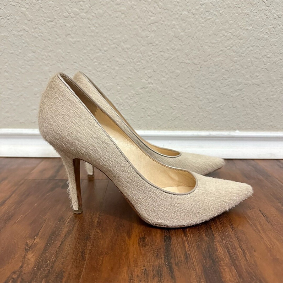 MAX MARA Pointed Toe Calf Hair Pump Stiletto Heels in Neutral