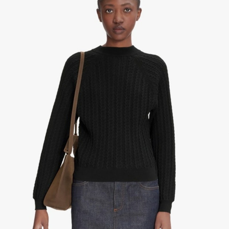 A.P.C. Black Merino Wool Cable Knit Crew Neck Sweater Size Medium
