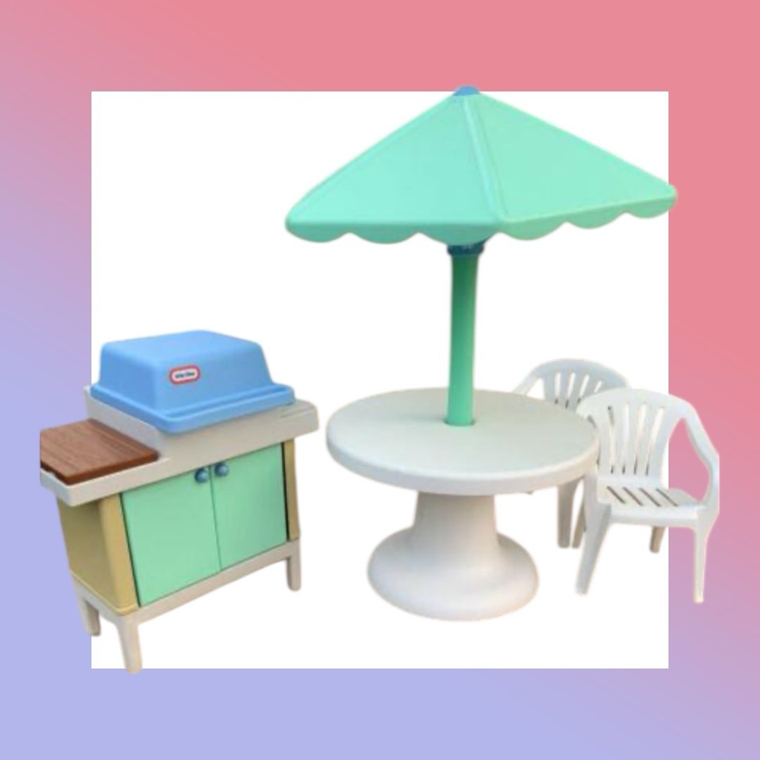 Little tikes dollhouse grill umbrella patio chairs 2 Barbie