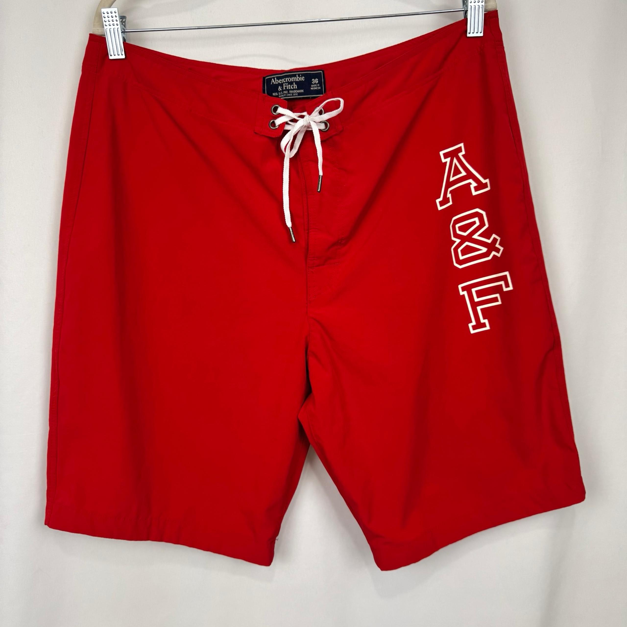 Abercrombie & Fitch Board Shorts Mens Sz 36 Red Beach Classic Coastal Trunks Y2K