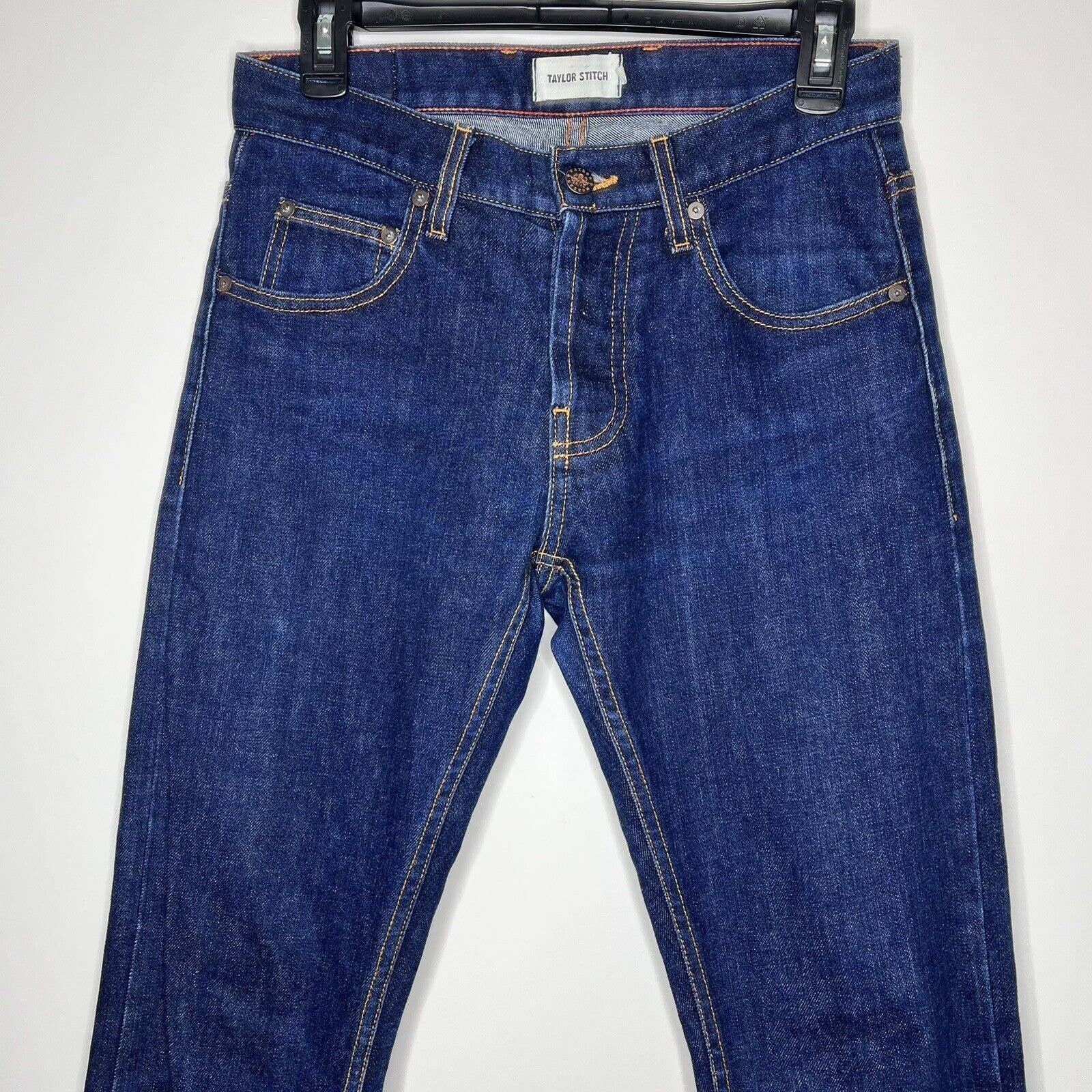 Taylor Stitch Slim Jeans Buttonfly Dark Wash Demin Mens Measures 28 x 32 EUC
