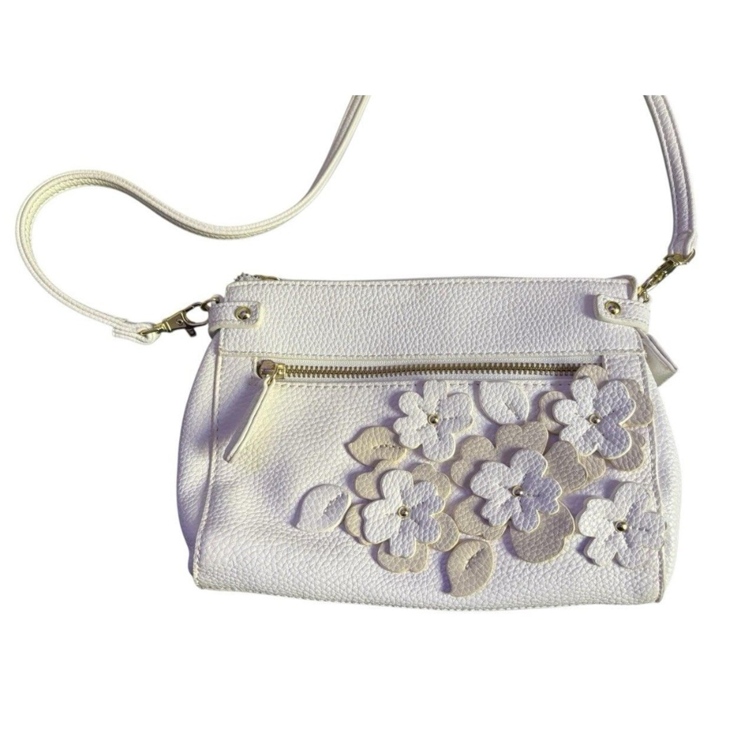 White Floral Crossbody Clutch Purse Faux Leather Flowers - Liz Claiborne