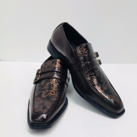 Bolano Men's Brown Loafers Shoes with a Print Double Strap Moc Toe Size 11