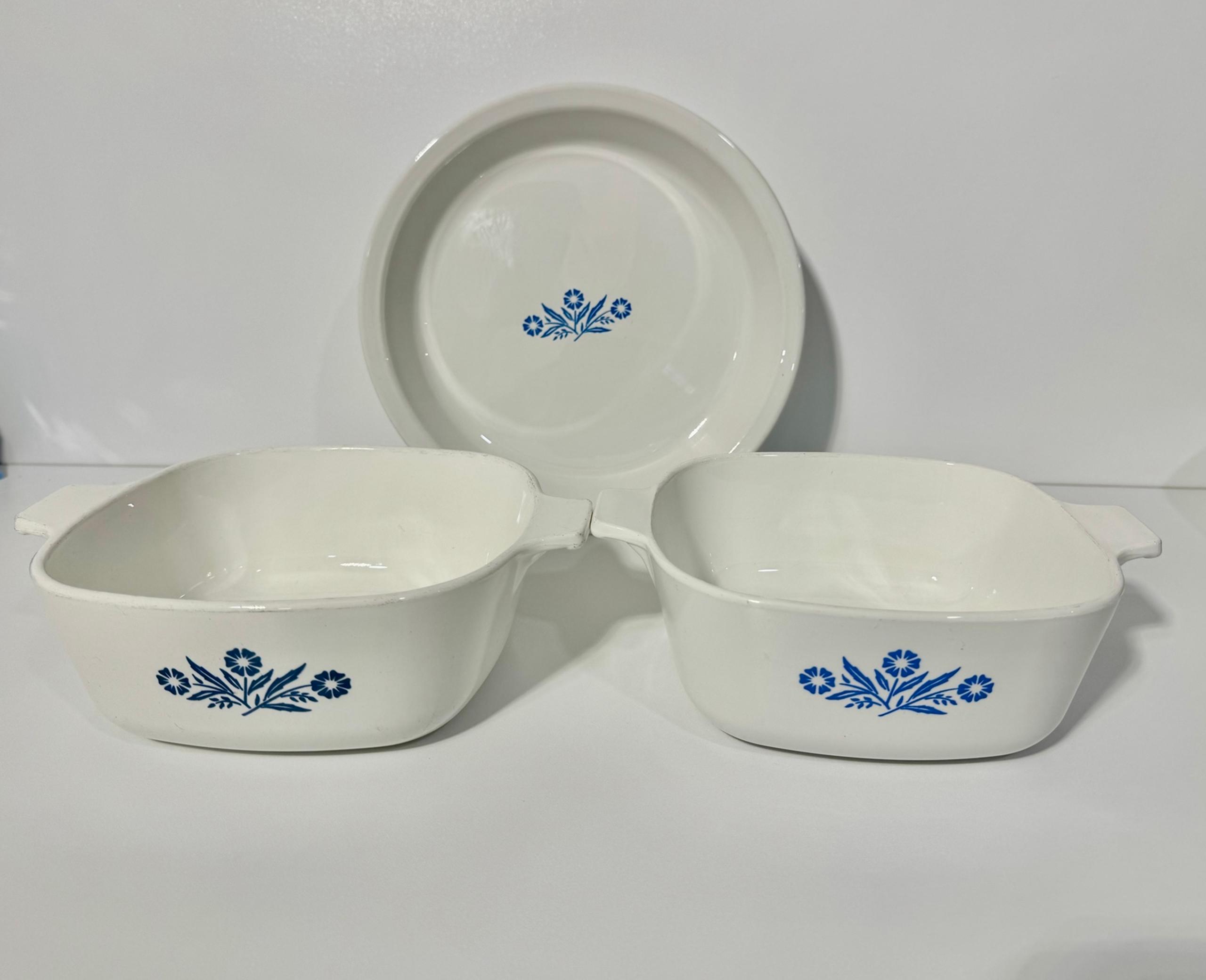 3 Pc Vintage CorningWare Blue Cornflower P-43-B Casserole & P-309 Pie Plate