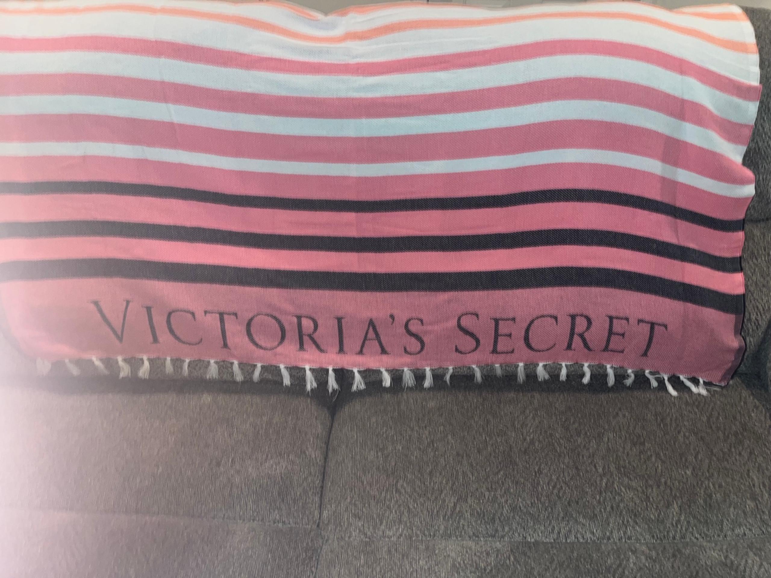 Victoria’s Secret pink and white throw blanket polyester 50 inches X 60 inches