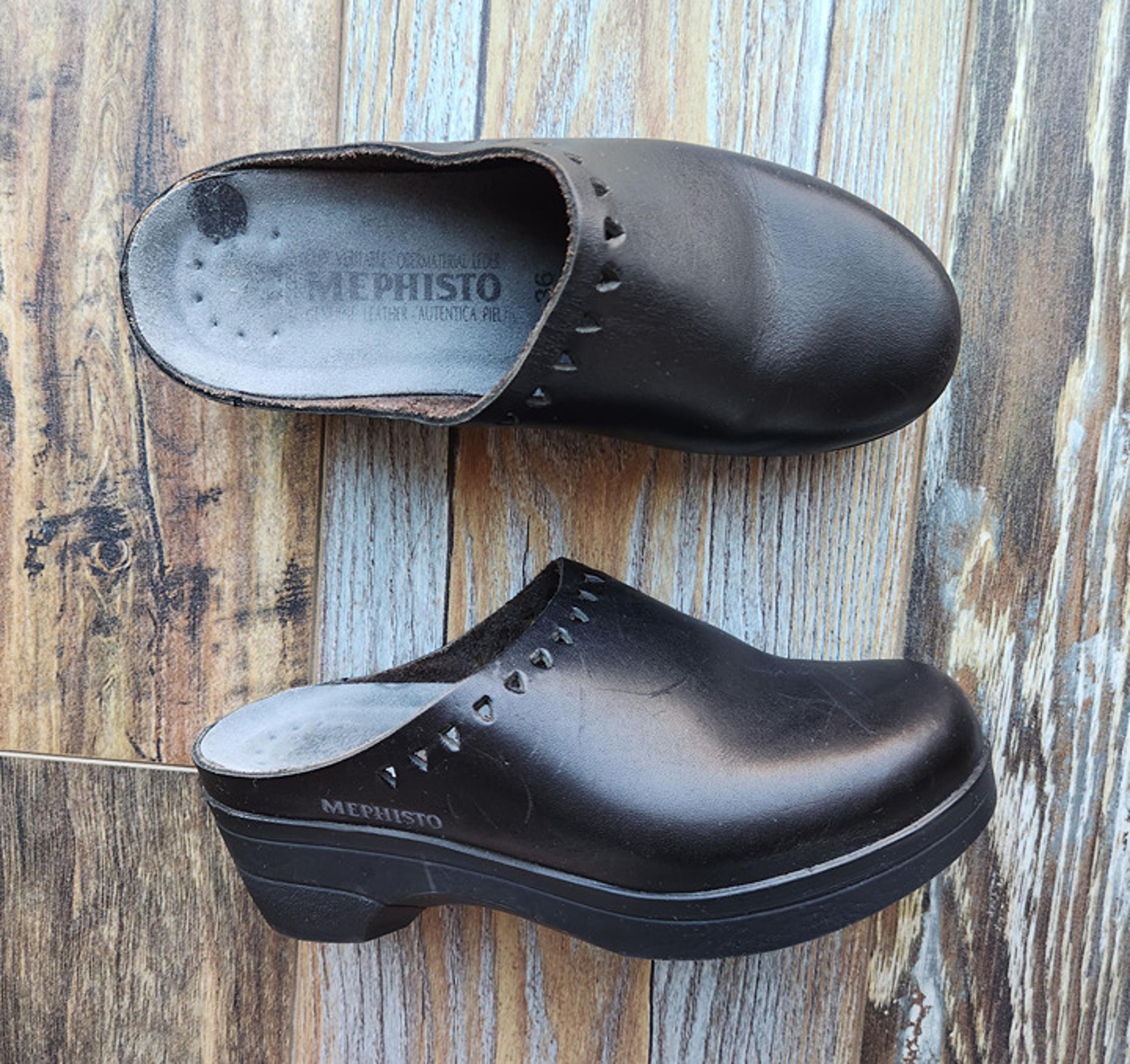 Mephisto Satty Perforated Black Leather Comfort Slip-On Clog Mule Women EU36