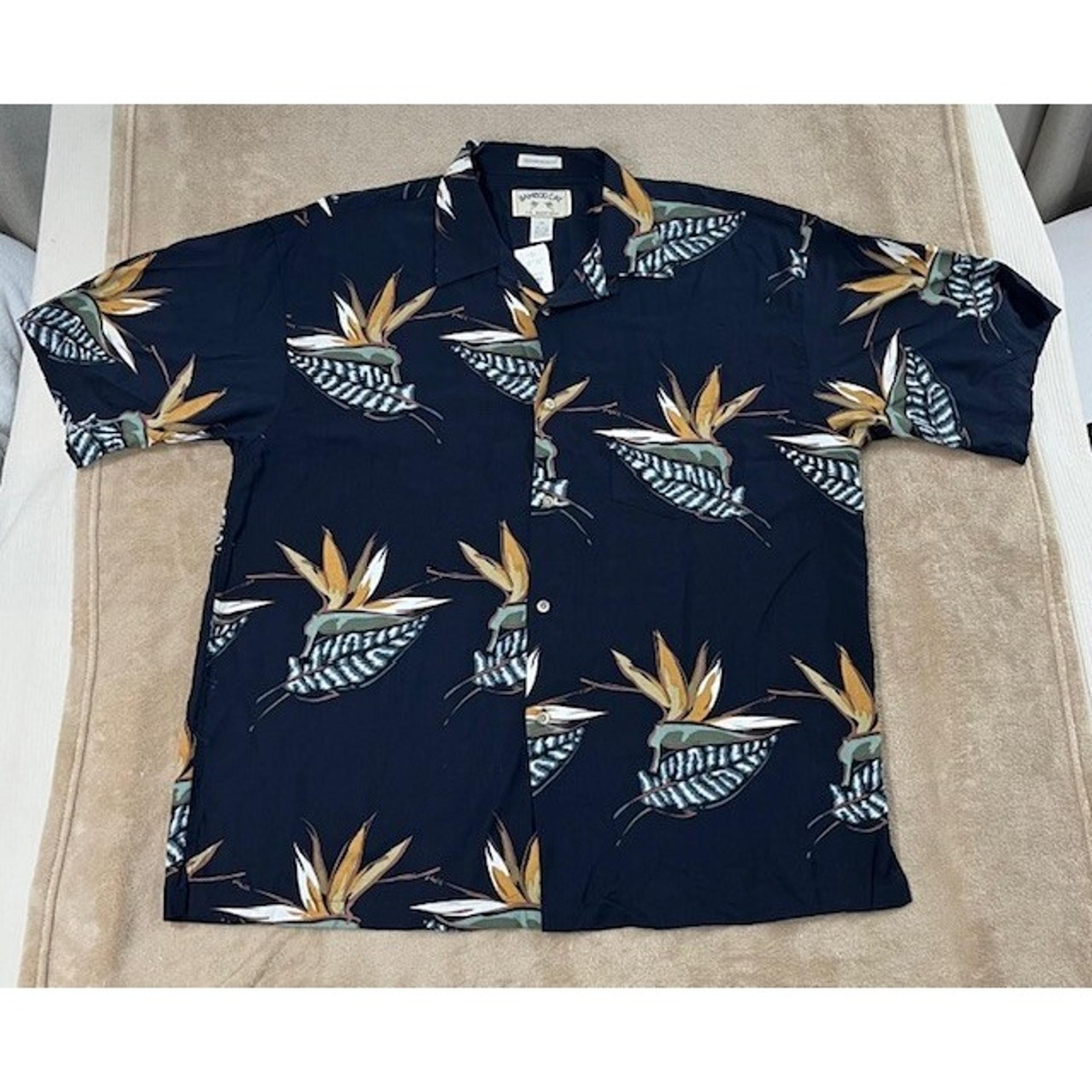 Bamboo Cay Men shirt XXL Polo Navy Floral Bird of Paradise Aloha New Defect
