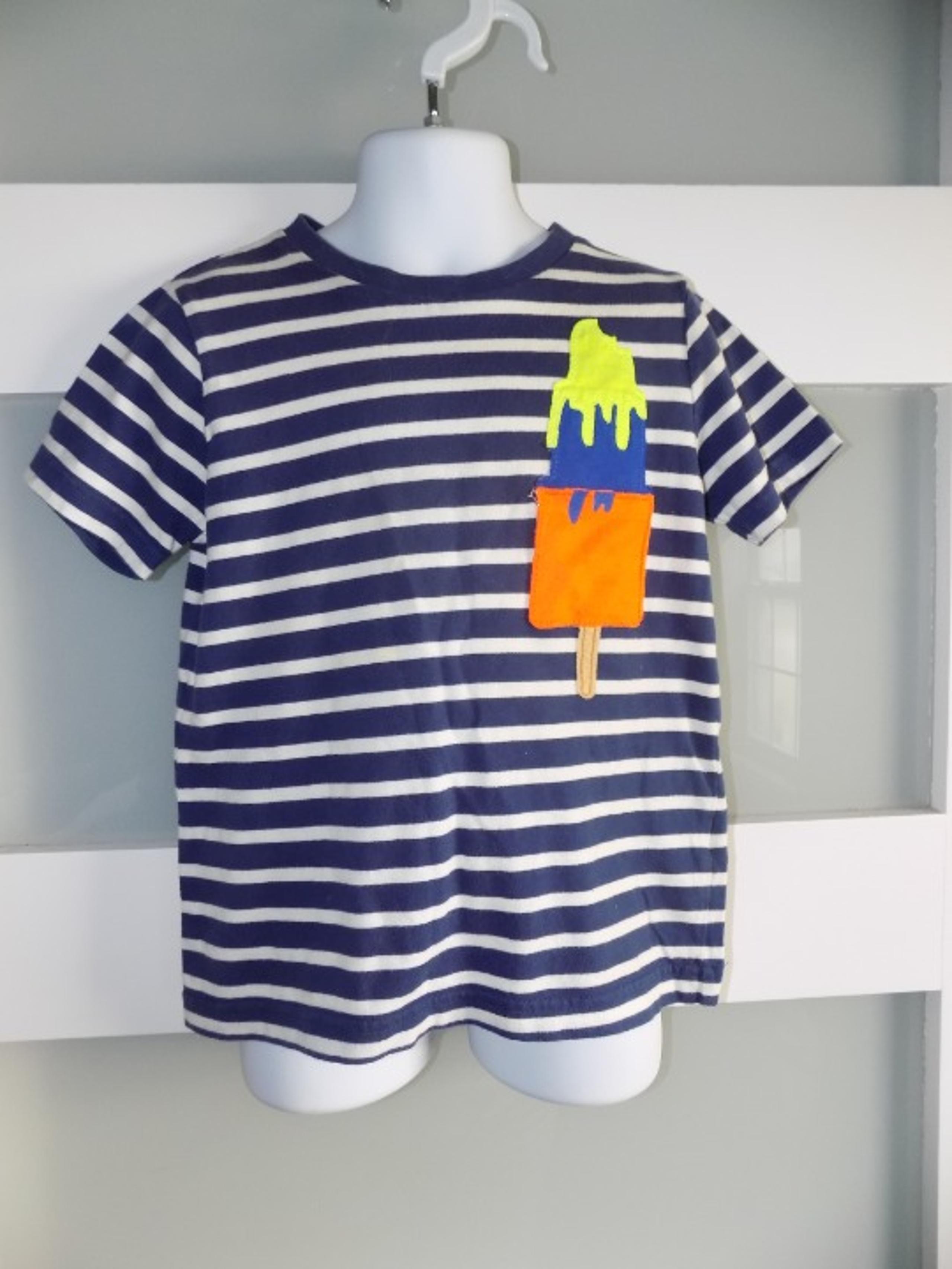 Mini Boden Striped "ICE CREAM" Pocket Short Sleeve T-Shirt Size 4/5Y Boy's
