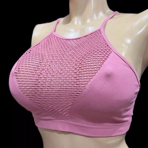 Victoria’s Secret Seamless Comfort High Neck fishnet sport bra Pink Medium